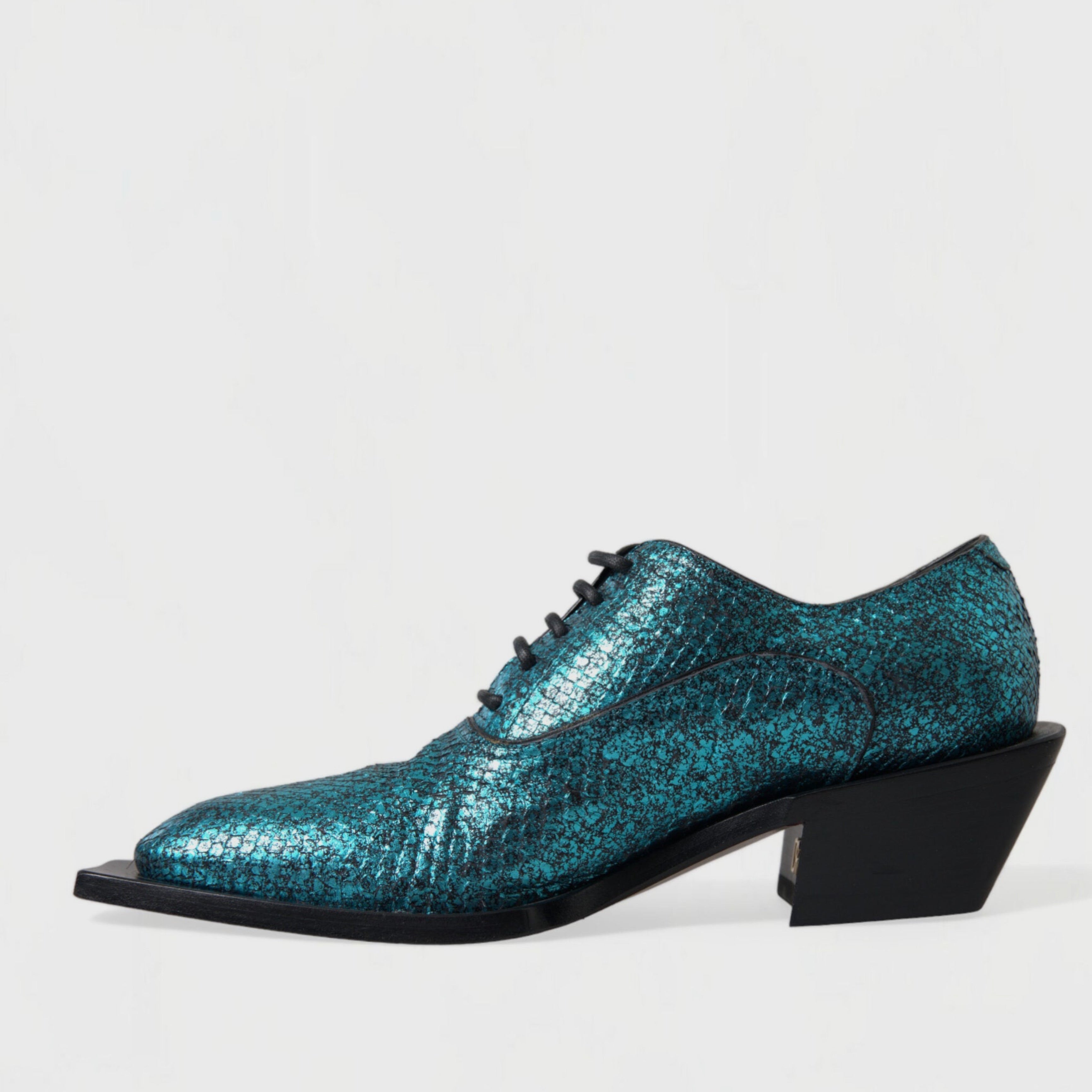 Мъжки луксозни обувки на ток в морско синьо DOLCE & GABBANA Men’s Luxury Aquamarine Formal Derby Block Heels Shoes