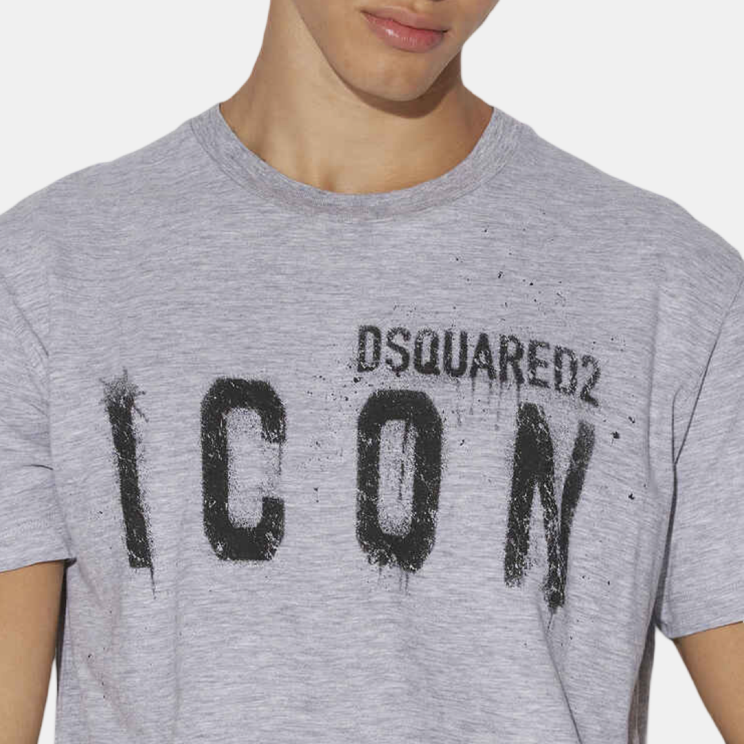 Мъжка сива тениска Dsquared2 Icon Spray Sleek Gray Cotton Tee for Stylish Men