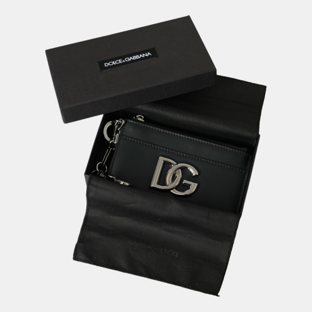 Мъжки кардхолдър Dolce & Gabbana Black Calfskin Leather DG Logo Card Holder Wallet Men