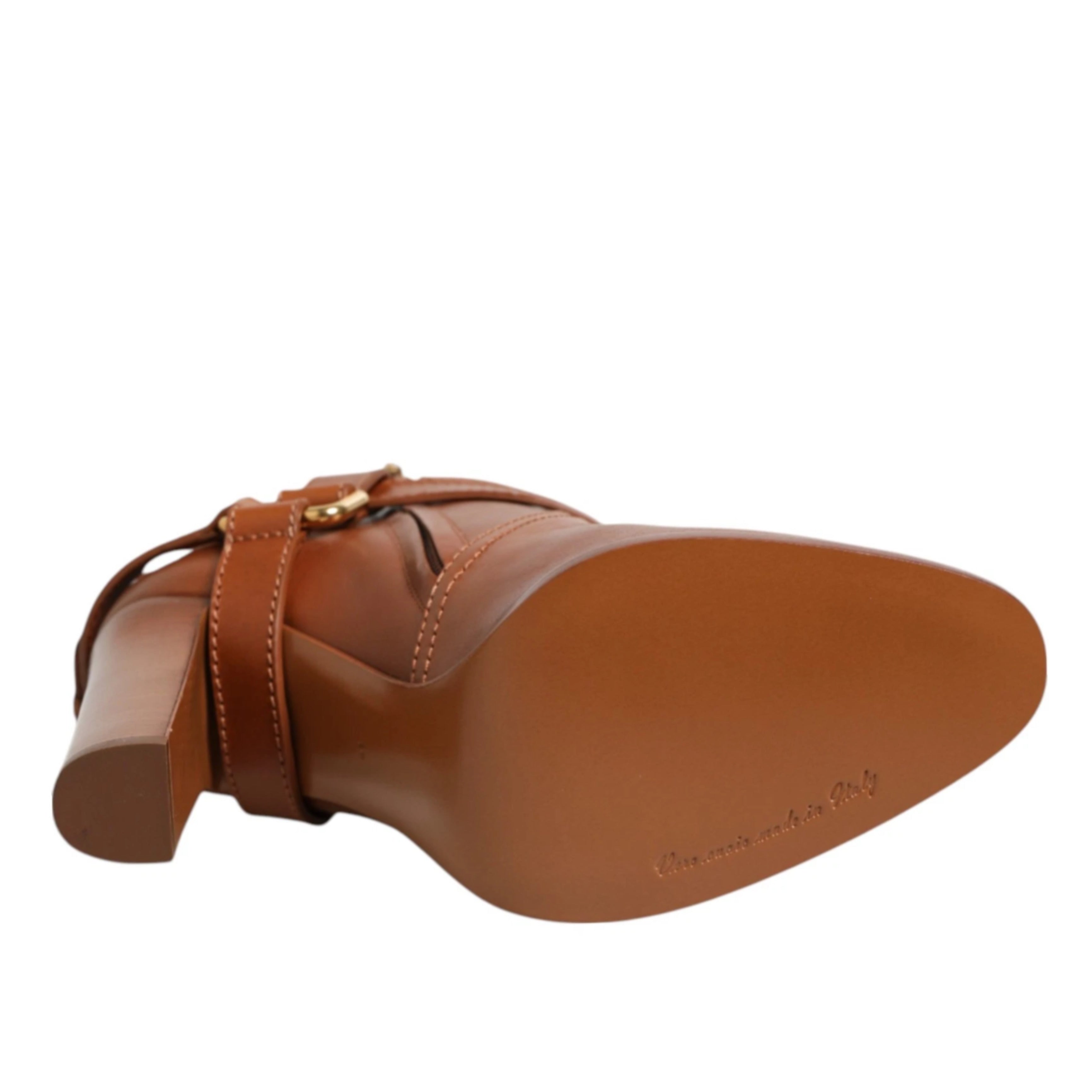 Dolce & Gabbana Brown Leather DG Logo Buckle Ankle Boots Shoes