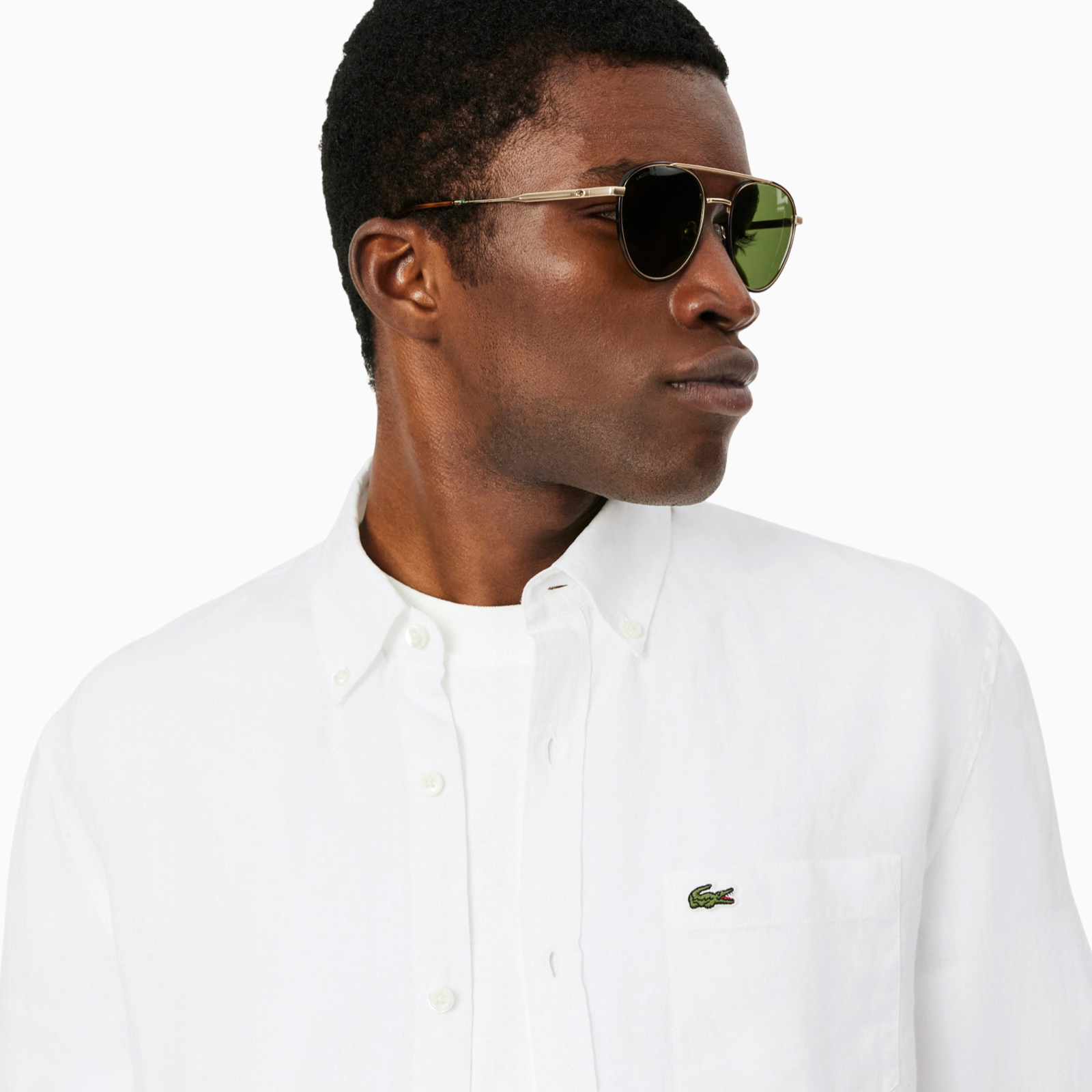 Мъжка бяла ленена риза Lacoste Men Linen Shirt CH5692-00-001 Close-Up