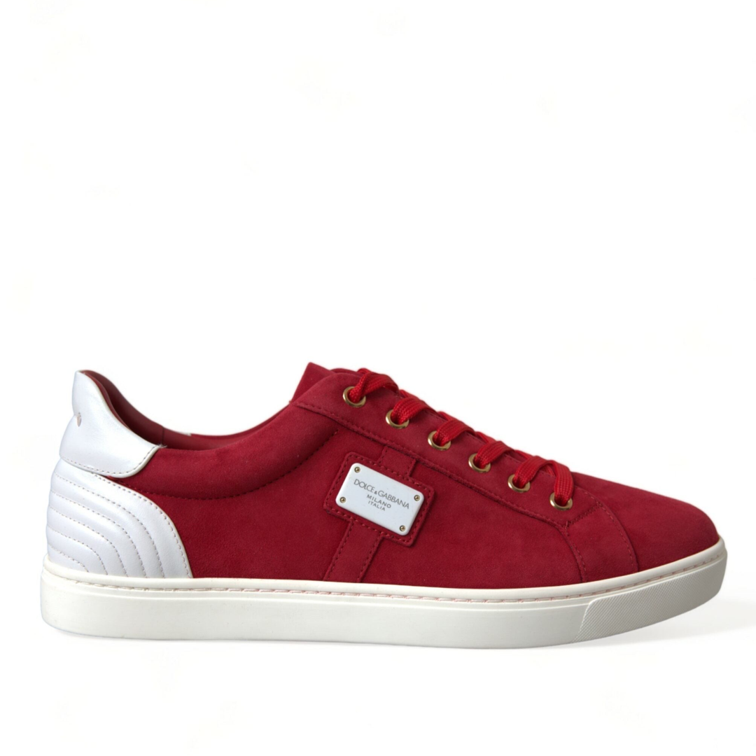 Мъжки червено бели кецове Dolce & Gabbana Elegant Red & White Leather Sneakers