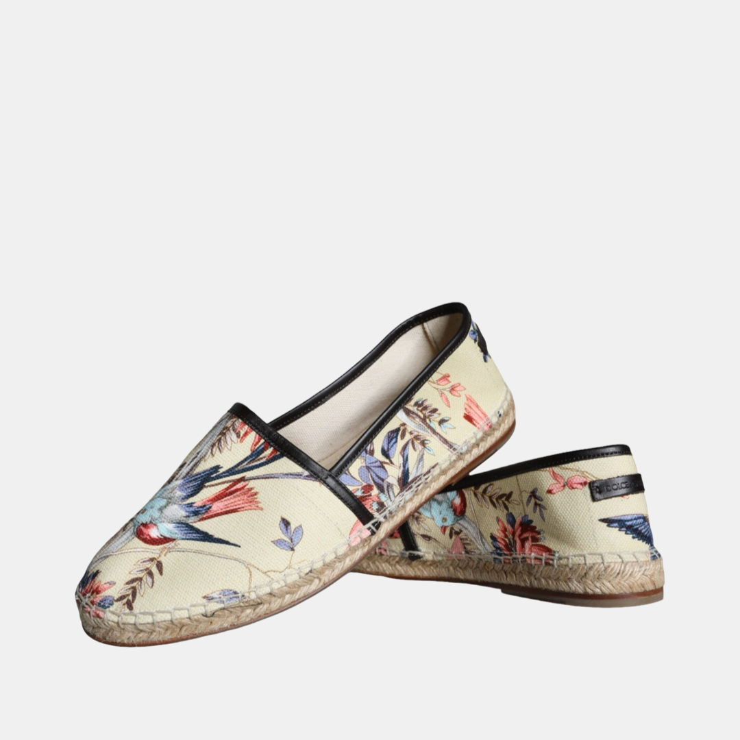 Мъжки еспадрили Dolce & Gabbana Beige Floral Canvas Espadrilles Slip On Shoes