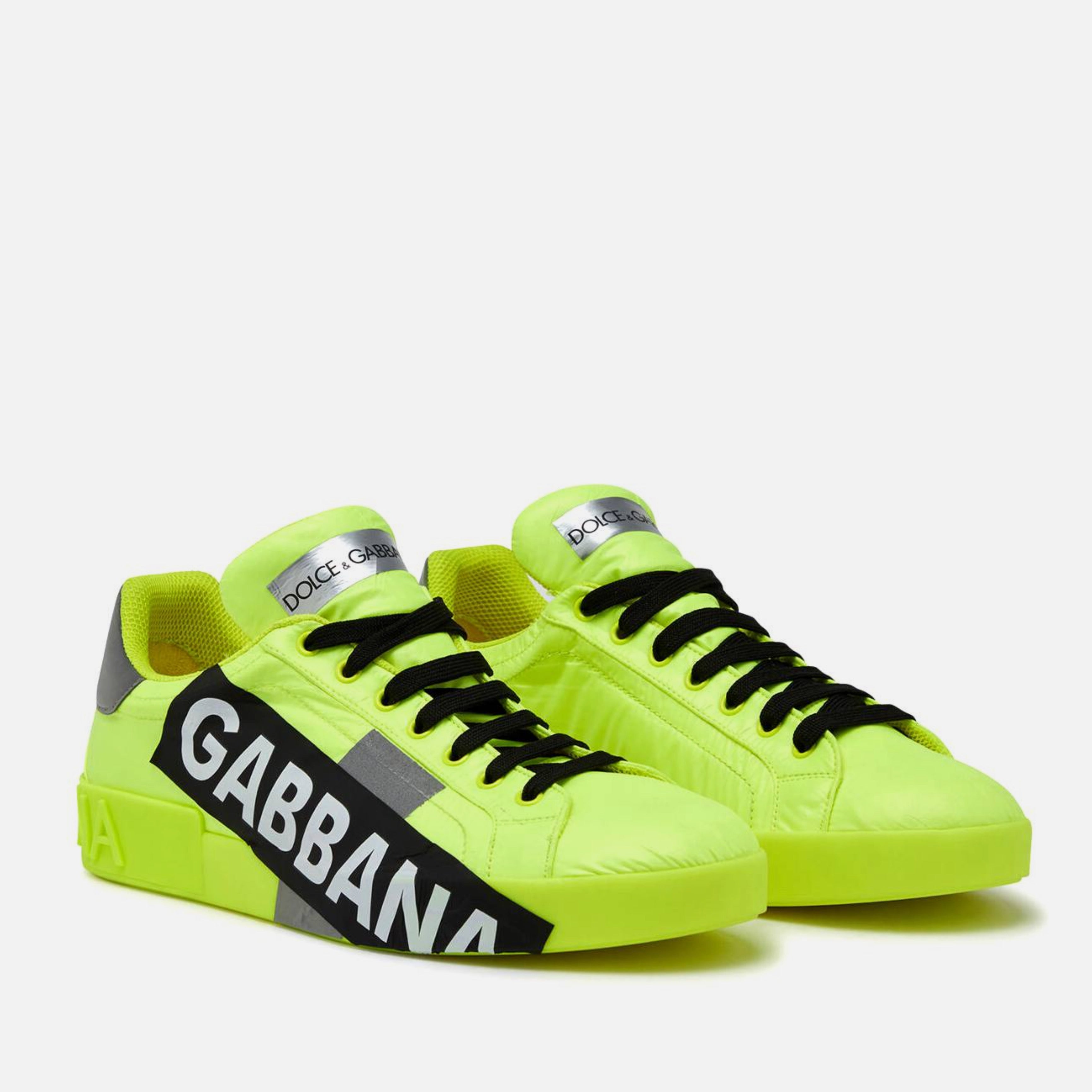 Мъжки луксозни кецове в електриково зелено и жълто Dolce & Gabbana Men’s Neon Yellow/Green Logo Tape Low Top Sneakers