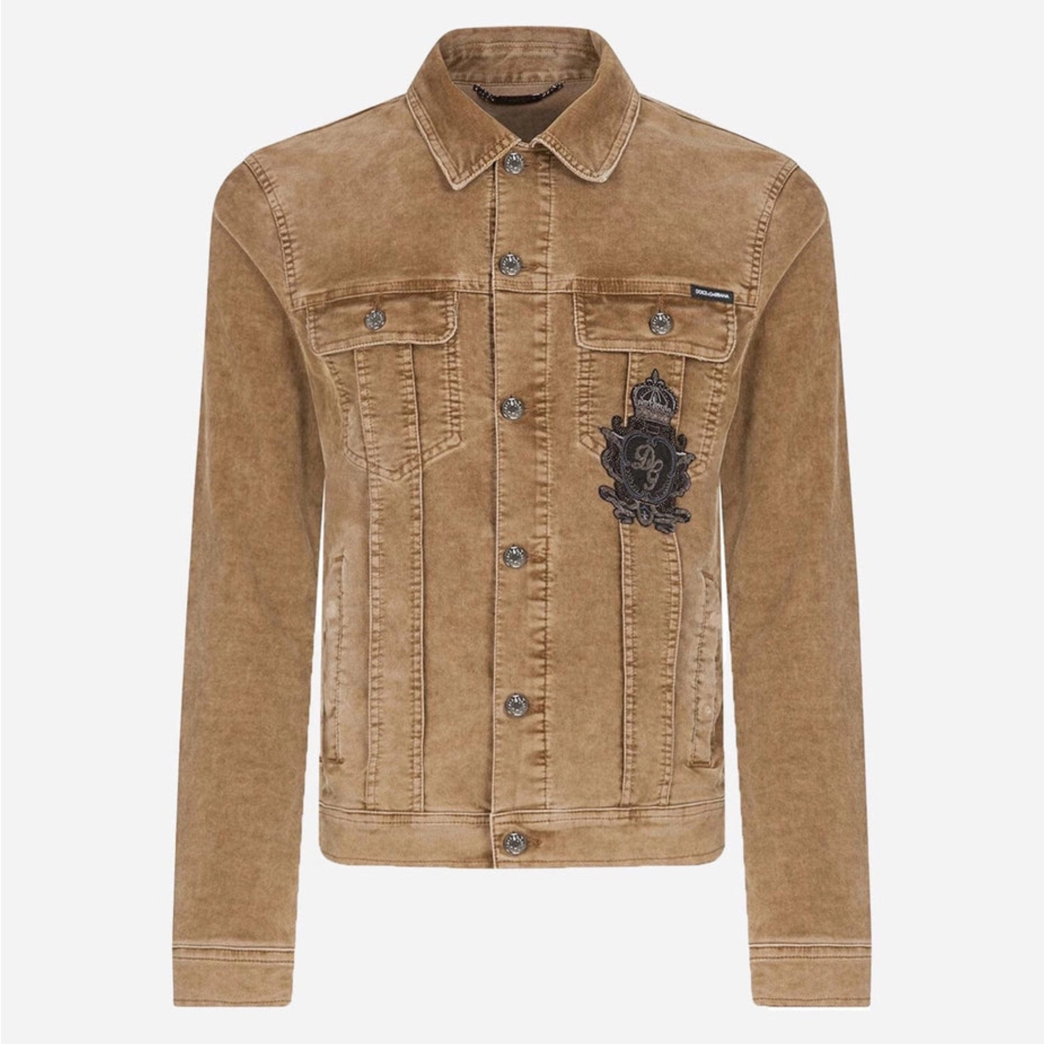 Мъжко луксозно кафяво джинсово яке DOLCE & GABBANA Men’s Luxury Brown Corduroy DG Logo Jacket