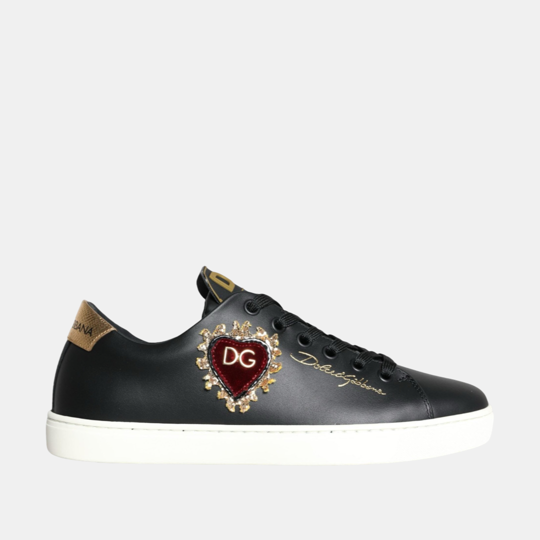 Дамски черни кецове Dolce & Gabbana Black Portofino Sacred Heart Sneakers