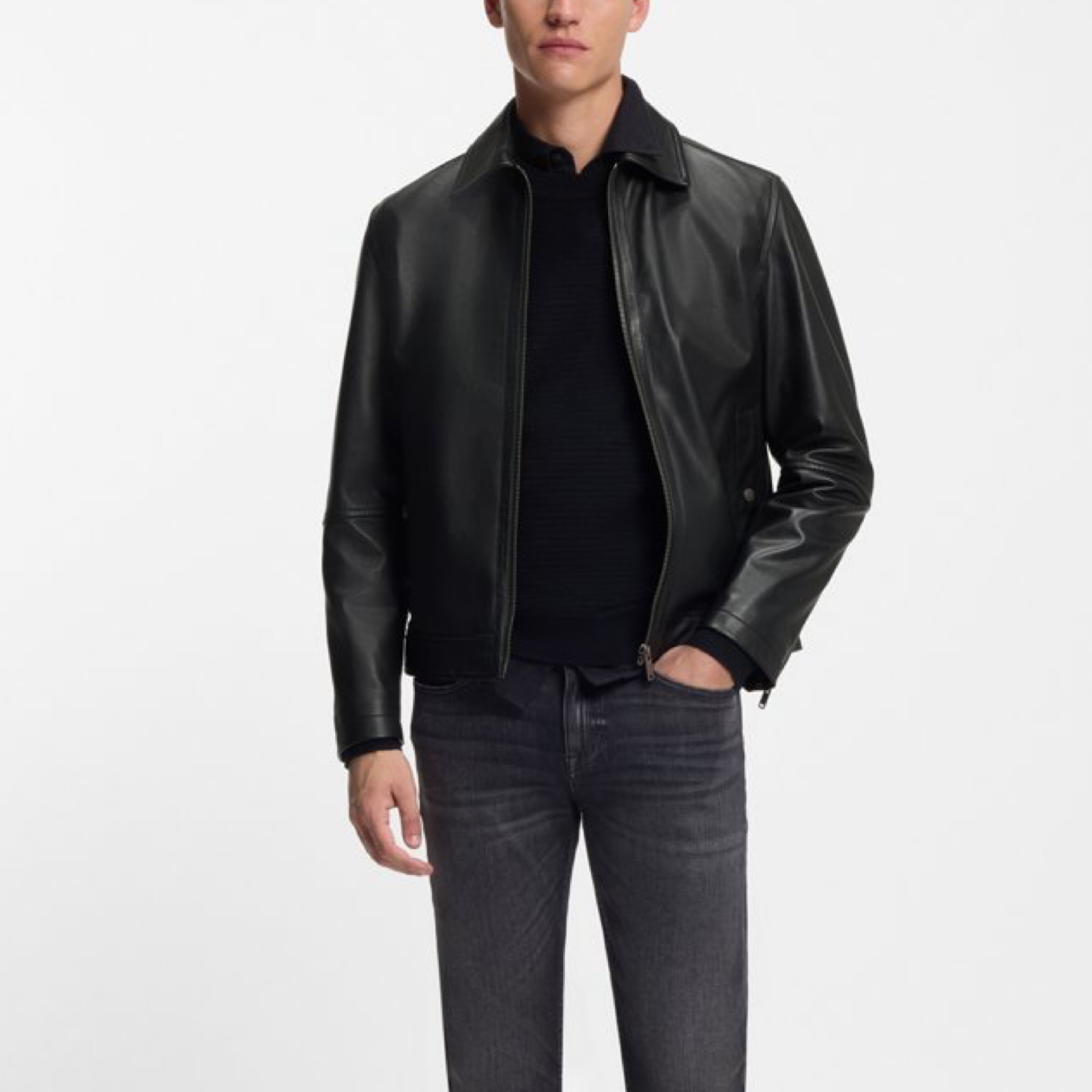 Мъжко кожено яке Boss Men Nappa Leather Jacket 50552141-001 Front View