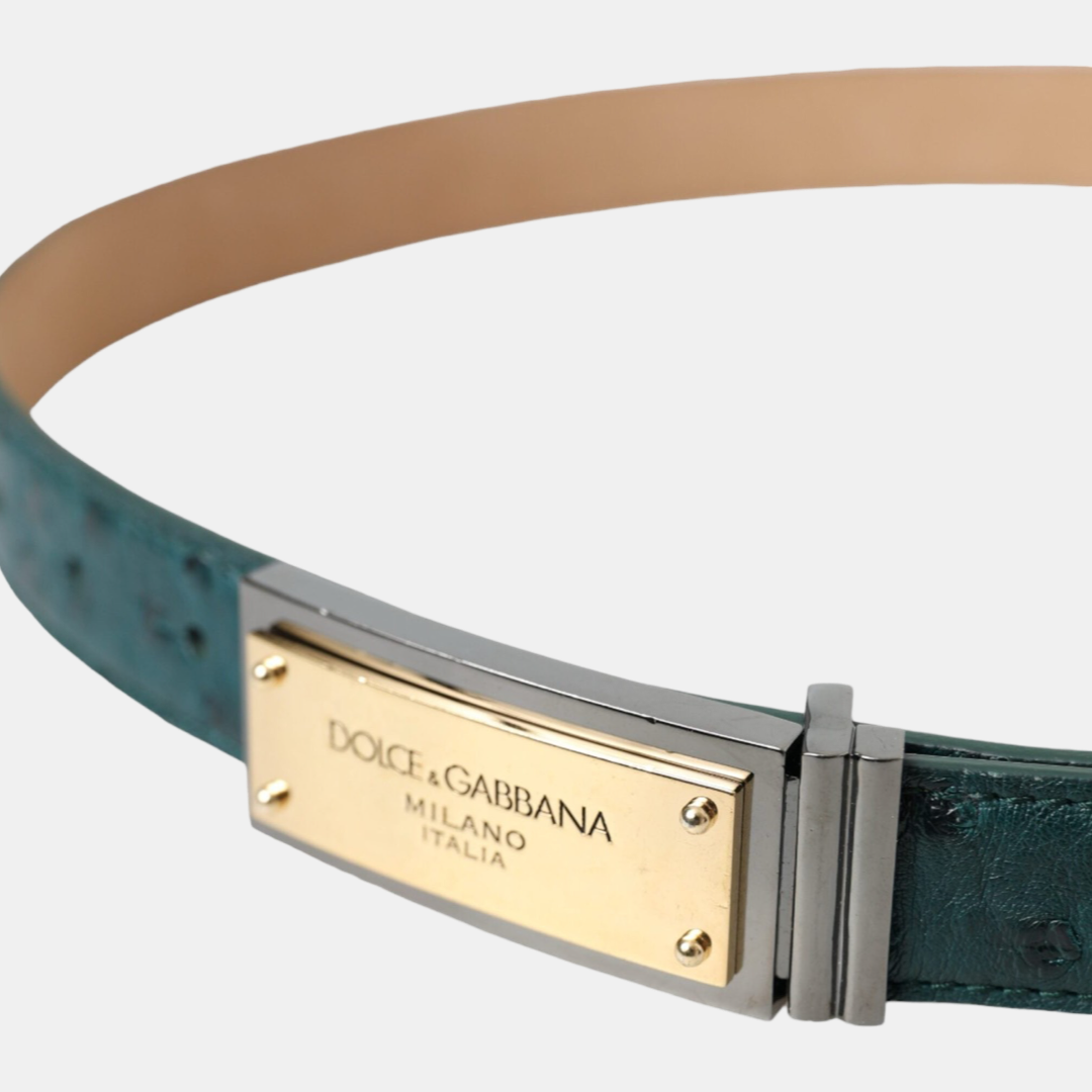 Дамски зелен колан DOLCE & GABBANA Gold Logo Engraved Buckle Belt