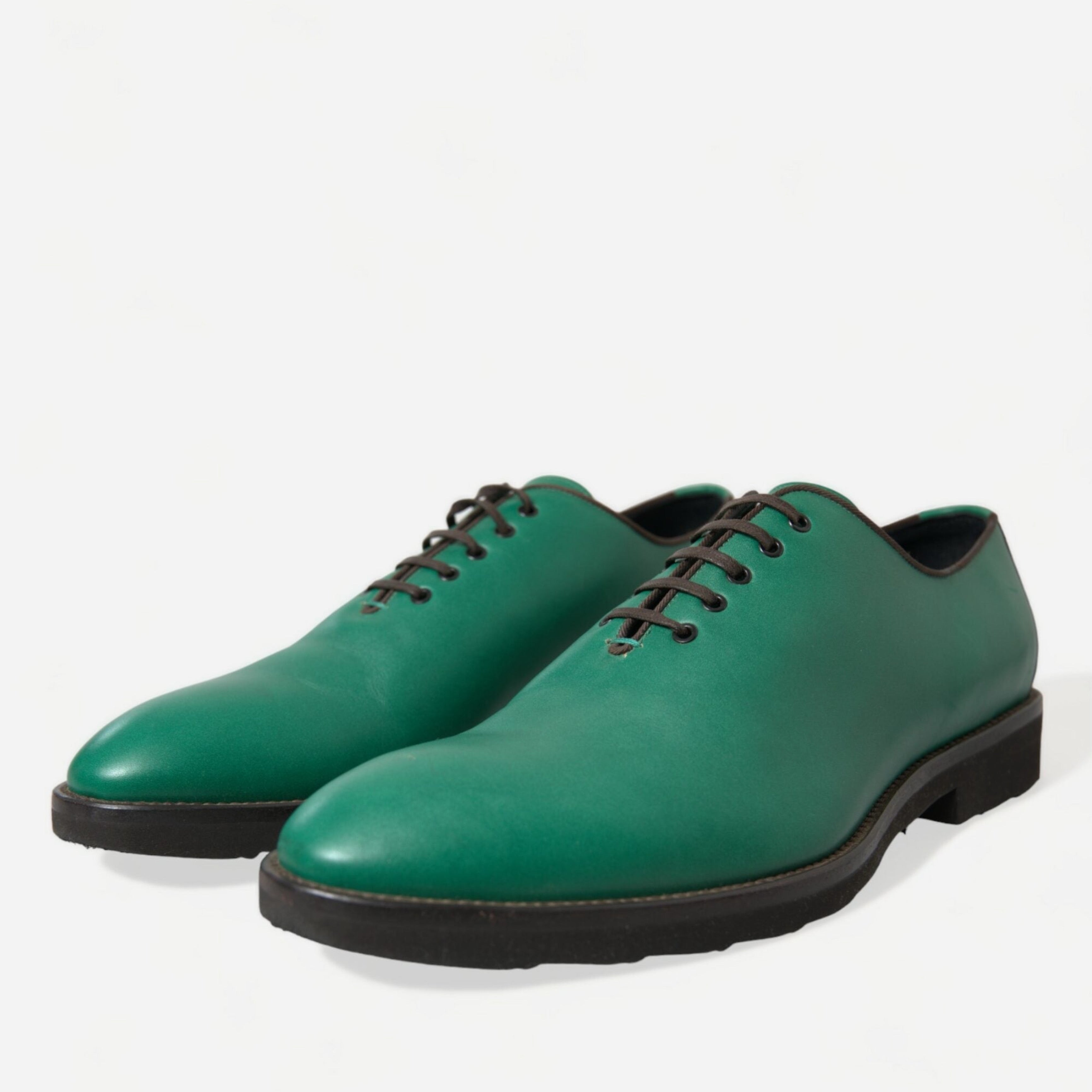 Мъжки Оксфорд официални обувки от естествена кожа в зелено DOLCE & GABBANA Men’s Elegant Green Leather Oxford Shoes