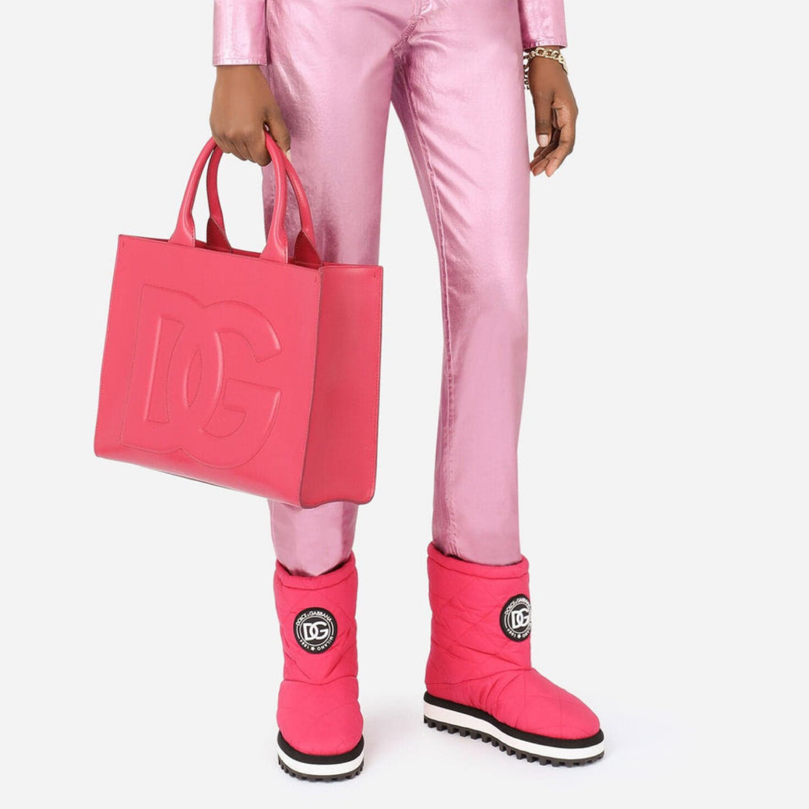 Dolce & Gabbana Pink Logo Women Ankle Boots Model View