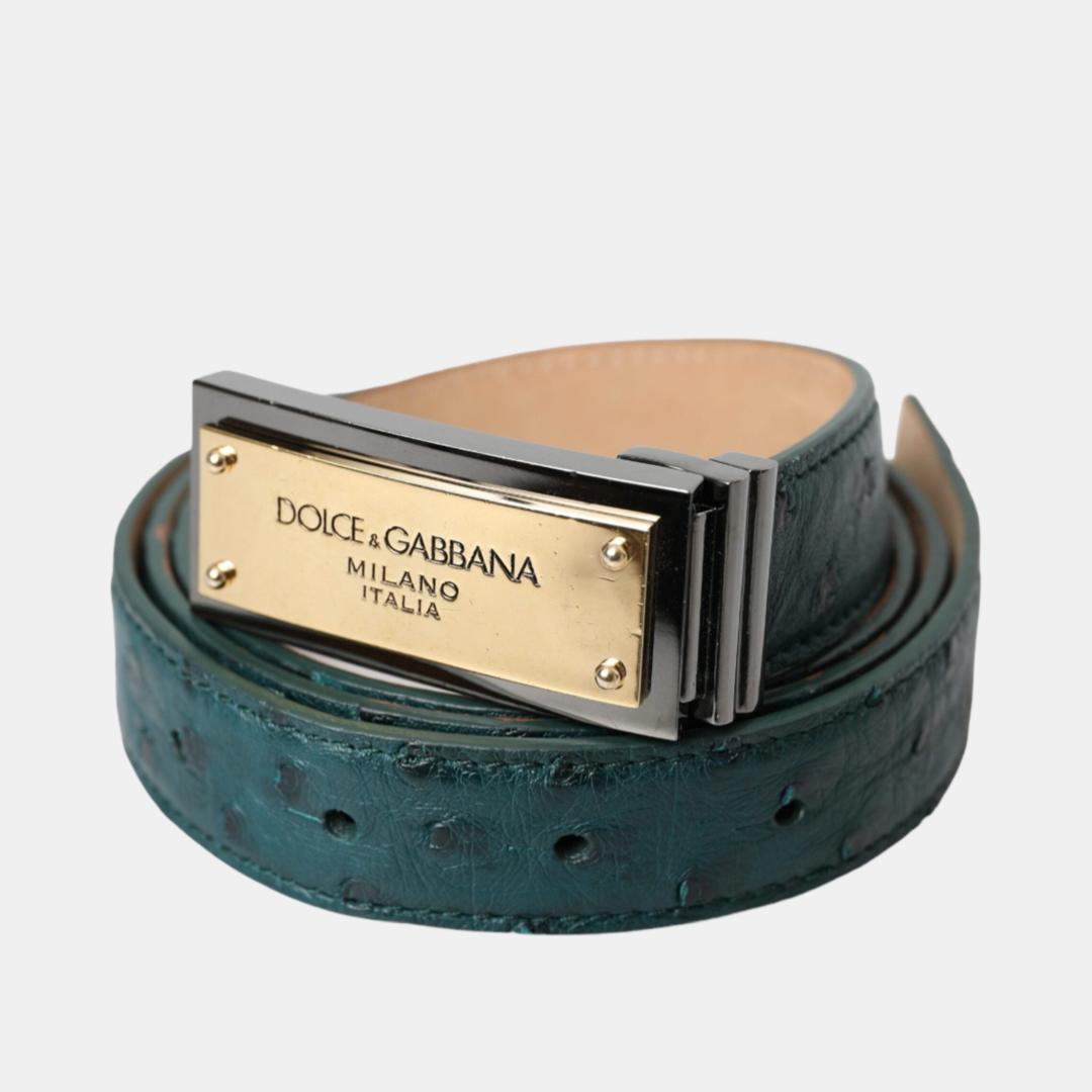 Дамски зелен колан DOLCE & GABBANA Gold Logo Engraved Buckle Belt