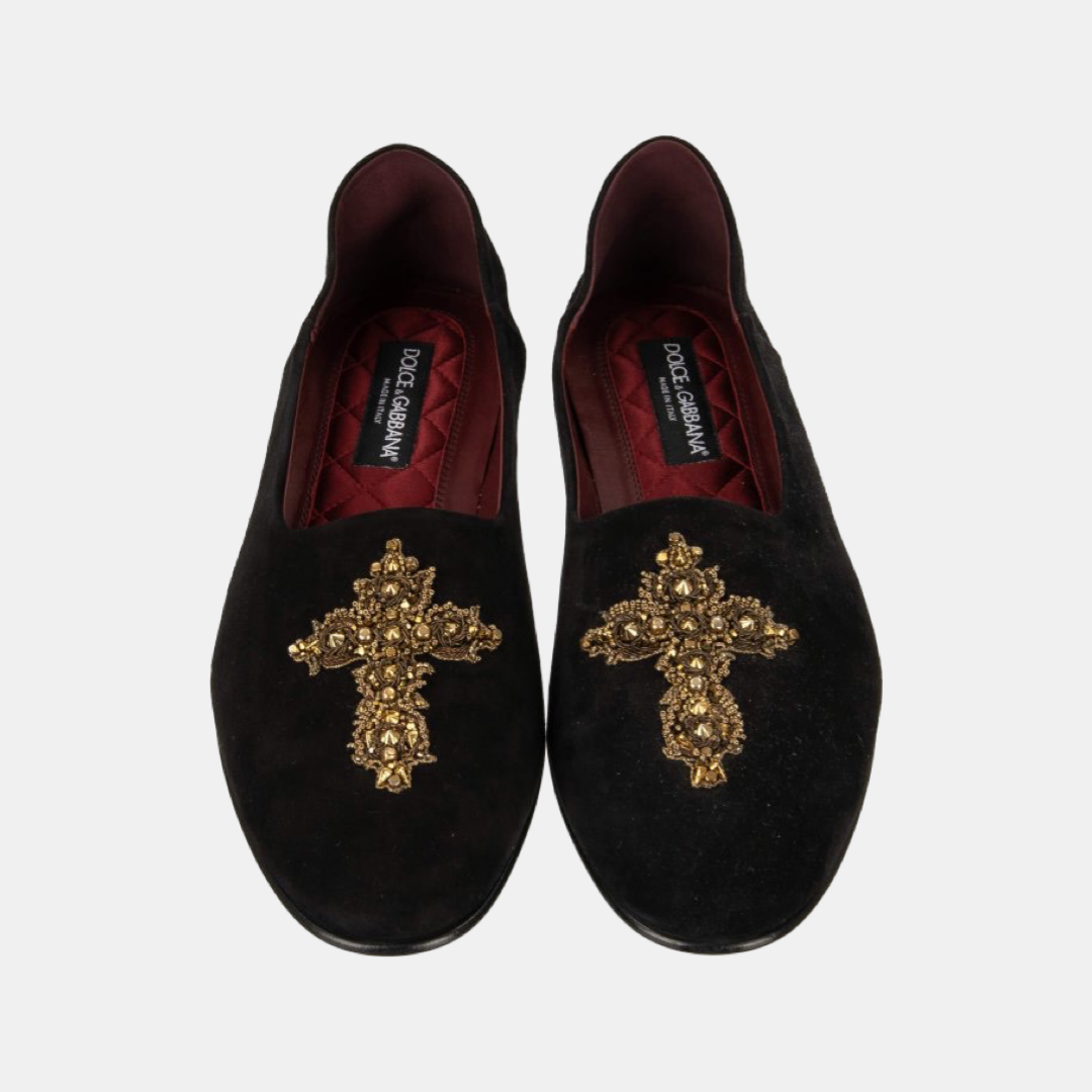 Мъжки мокасини Dolce & Gabbana Black Gold Crystal Sequined Men Loafers