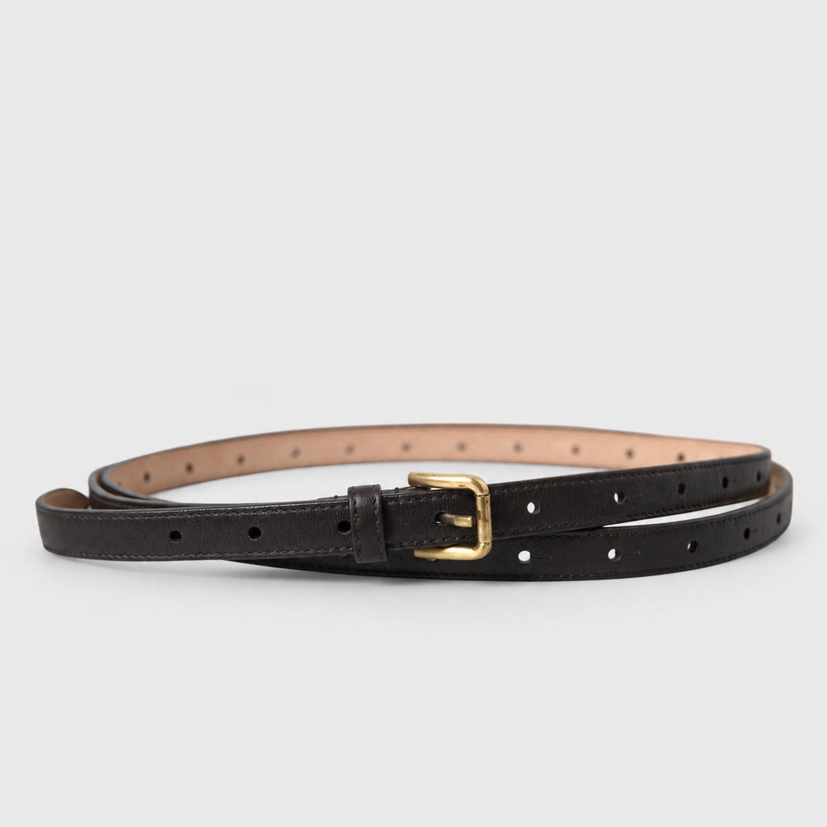Dolce & Gabbana Black Leather Long Skinny Gold Metal Buckle Belt BE0816 А1121 80051- studio view 3