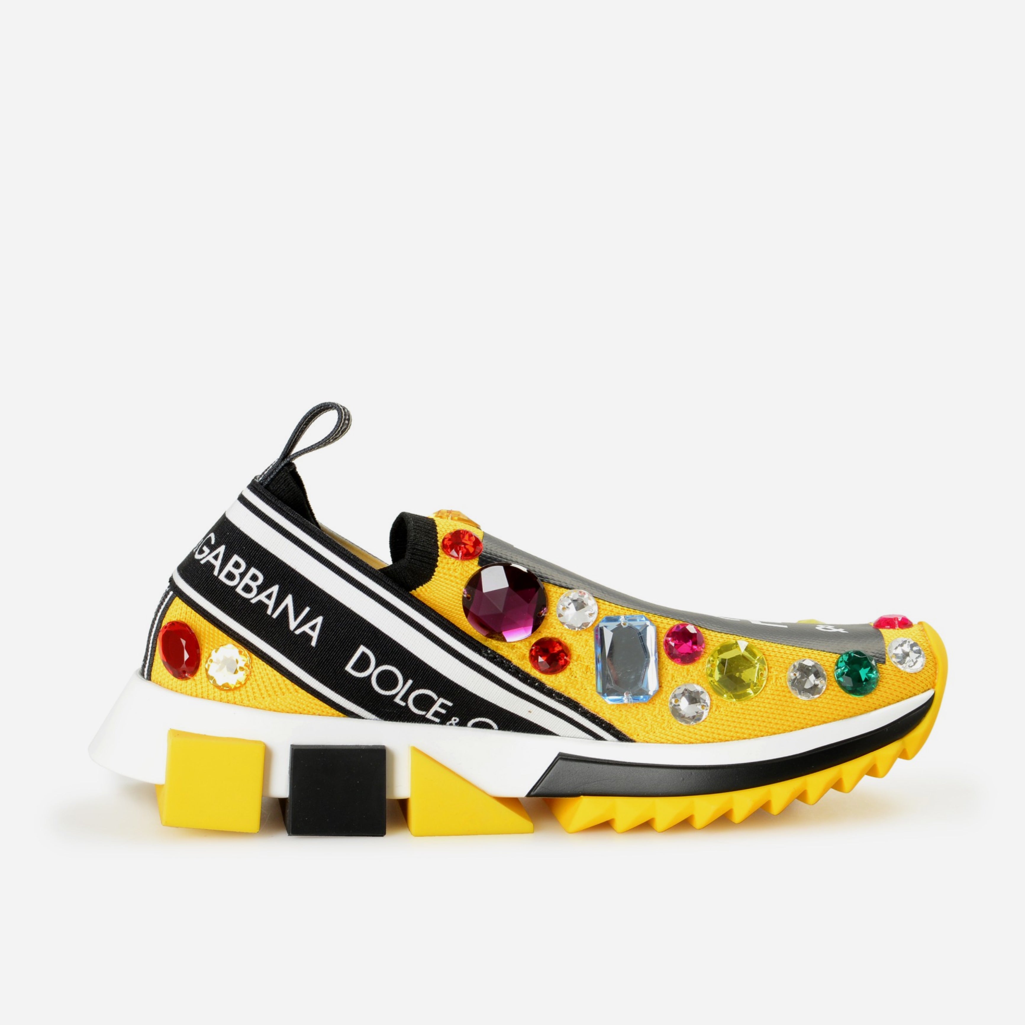 Дамски екстравагантни маратонки с камъни в жълто Dolce & Gabbana Sorrento Women’s Exquisite Yellow Techno Fabric Sneakers