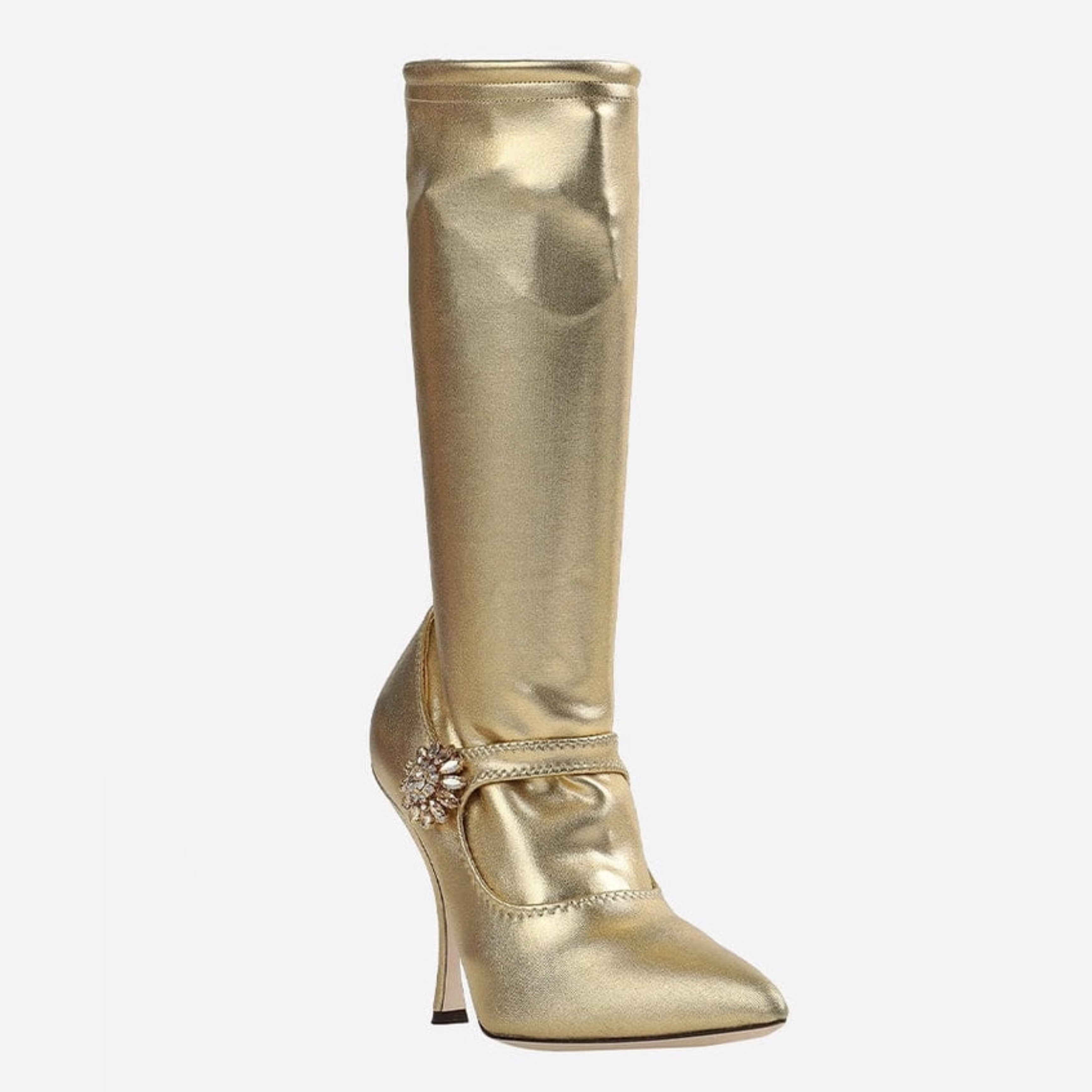 Дамски луксозни златисти боти чорапи на висок ток с кристали DOLCE & GABBANA Women’s Gold Ankle Boots Socks with Rhinestones