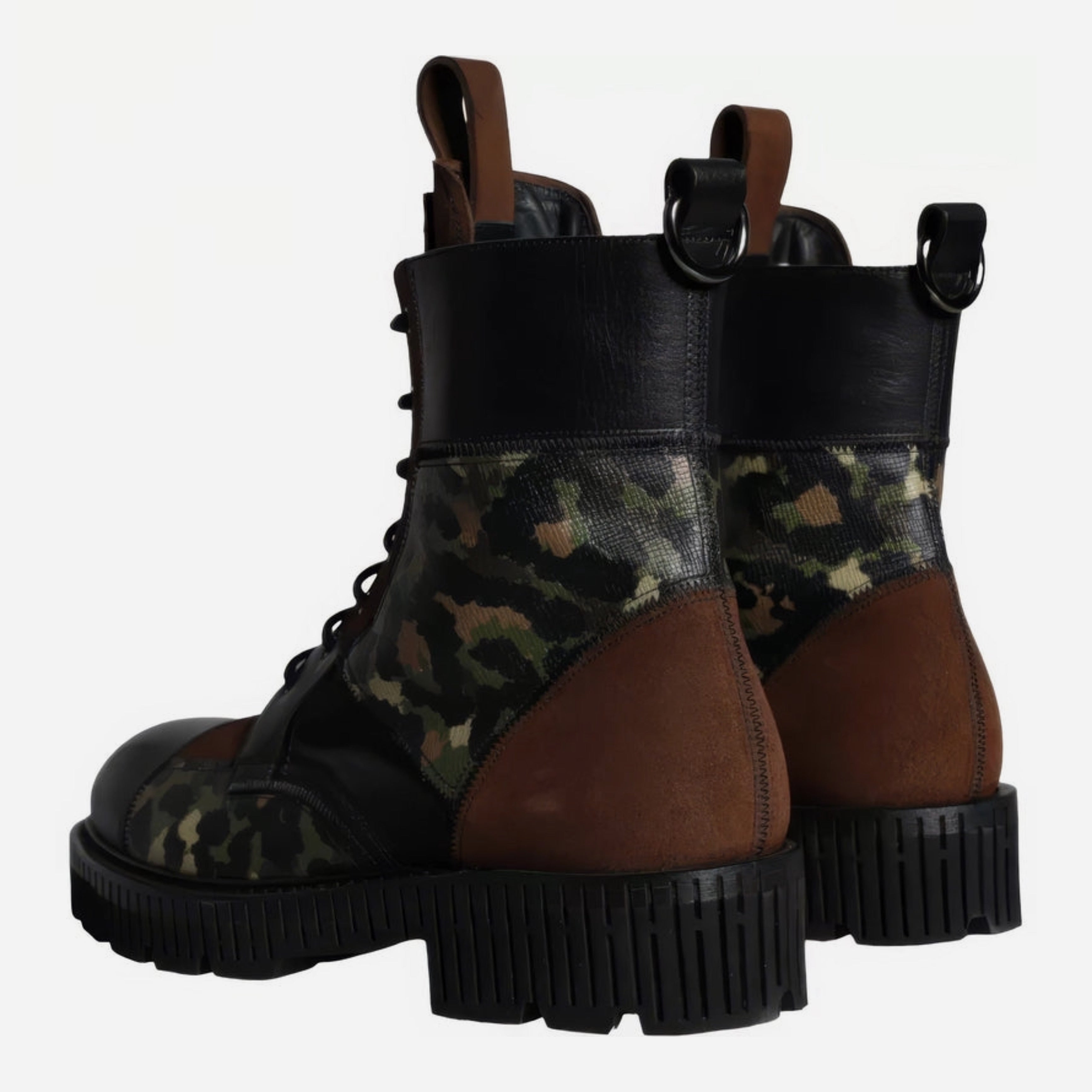 Мъжки боти кубинки Dolce&Gabbana Brown Suede Camouflage Leather Combat Ankle Boots