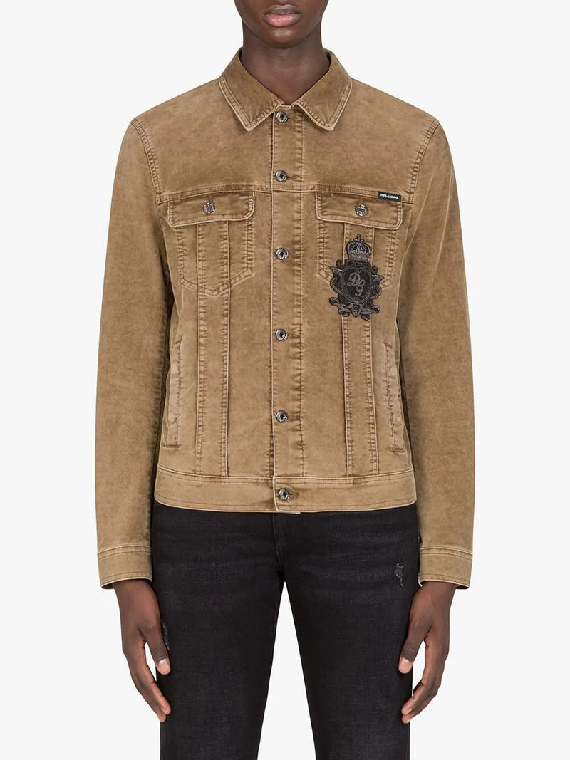 Мъжко луксозно кафяво джинсово яке DOLCE & GABBANA Men’s Luxury Brown Corduroy DG Logo Jacket