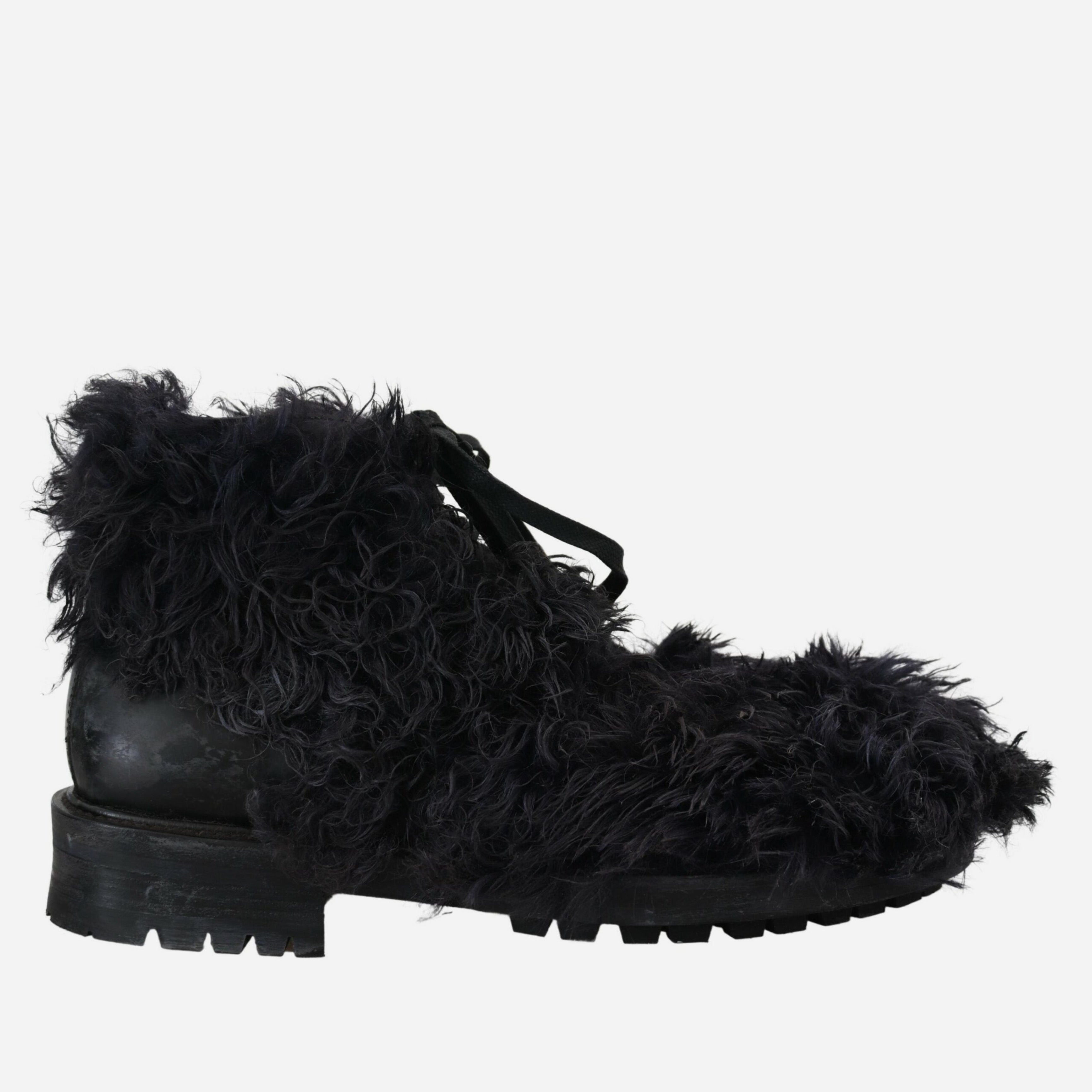 Мъжки луксозни боти от естествена кожа и козина Dolce & Gabbana Men’s Black Shearling Ankle Boots