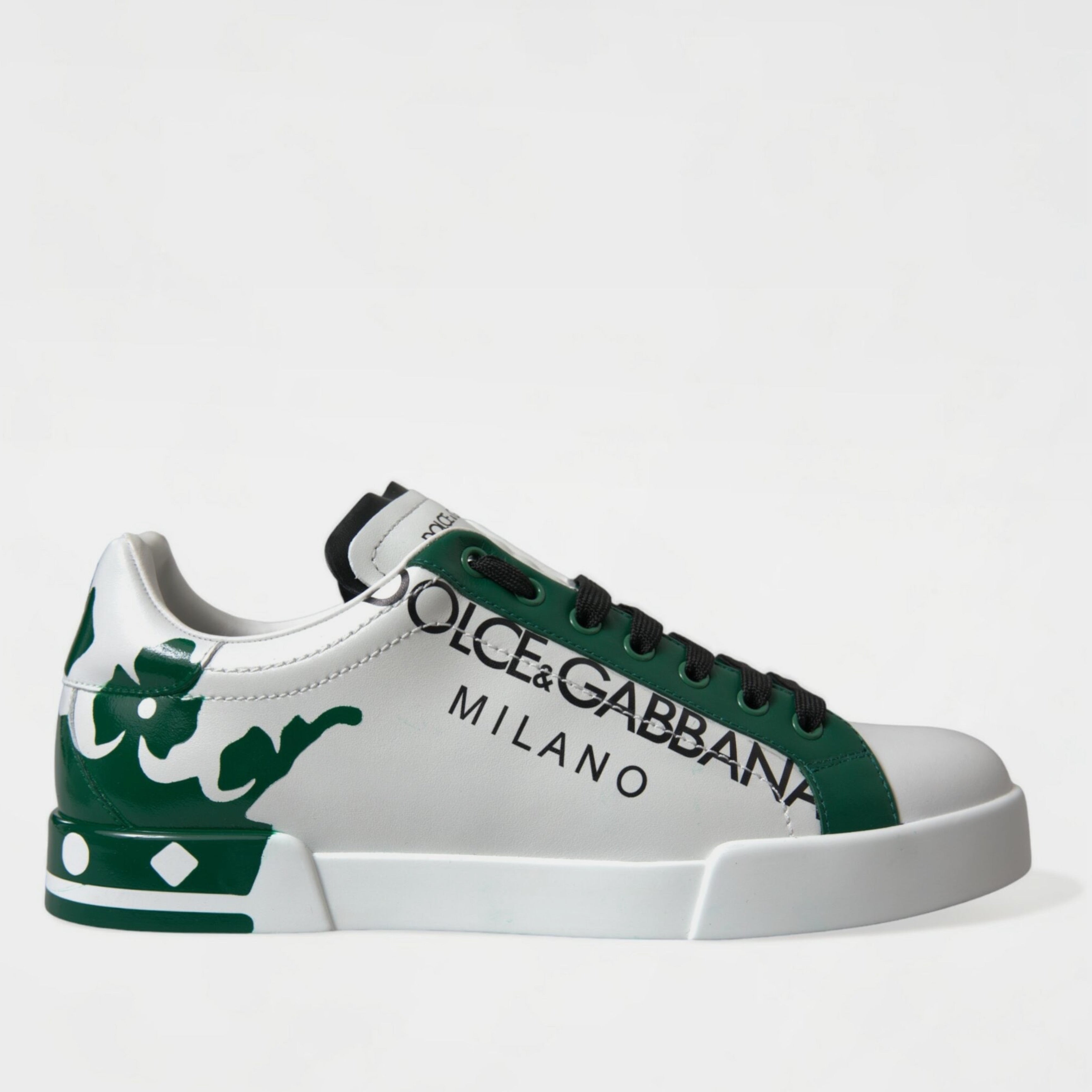 Мъжки кожени кецове в бяло със зелена корона DOLCE & GABBANA Men’s Luxury Green Crown Leather Sneakers