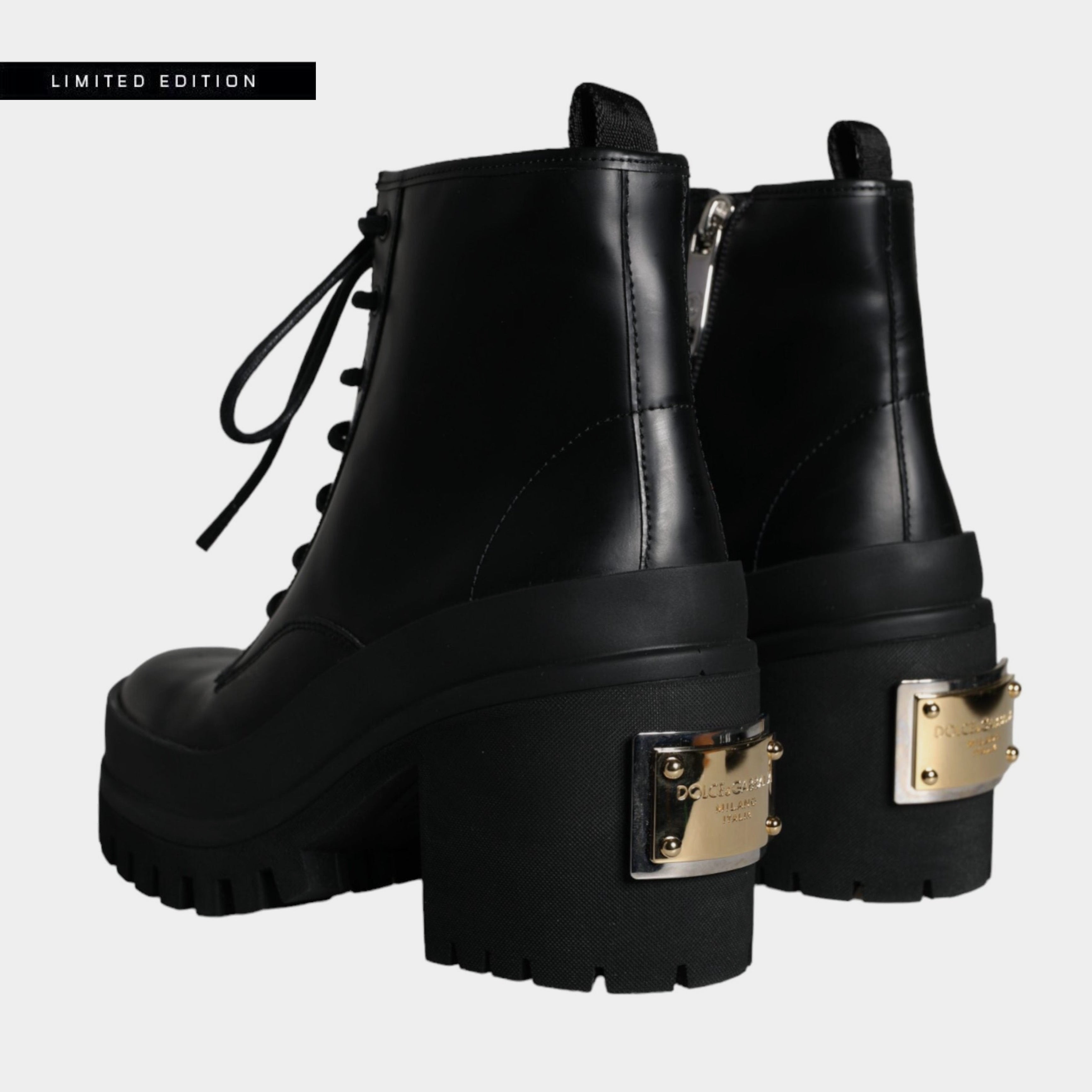 Мъжки луксозни боти на ток от естествена кожа Dolce & Gabbana Men’s Black Leather Ankle Boots on Heels