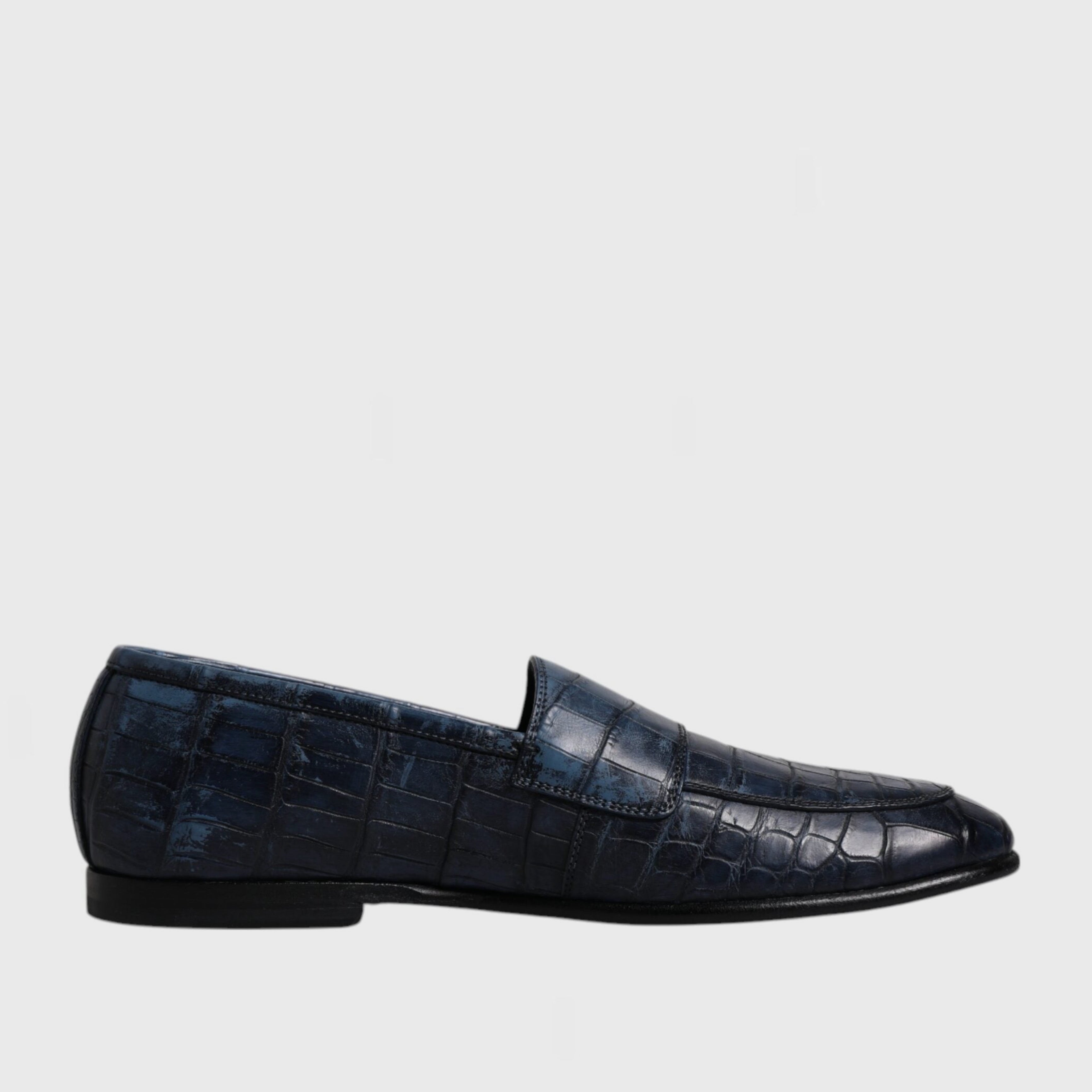 Мъжки луксозни тъмносини мокасини лоуфъри от крокодилска кожа DOLCE & GABBANA Men’s Blue Crocodile Leather Luxury Loafers