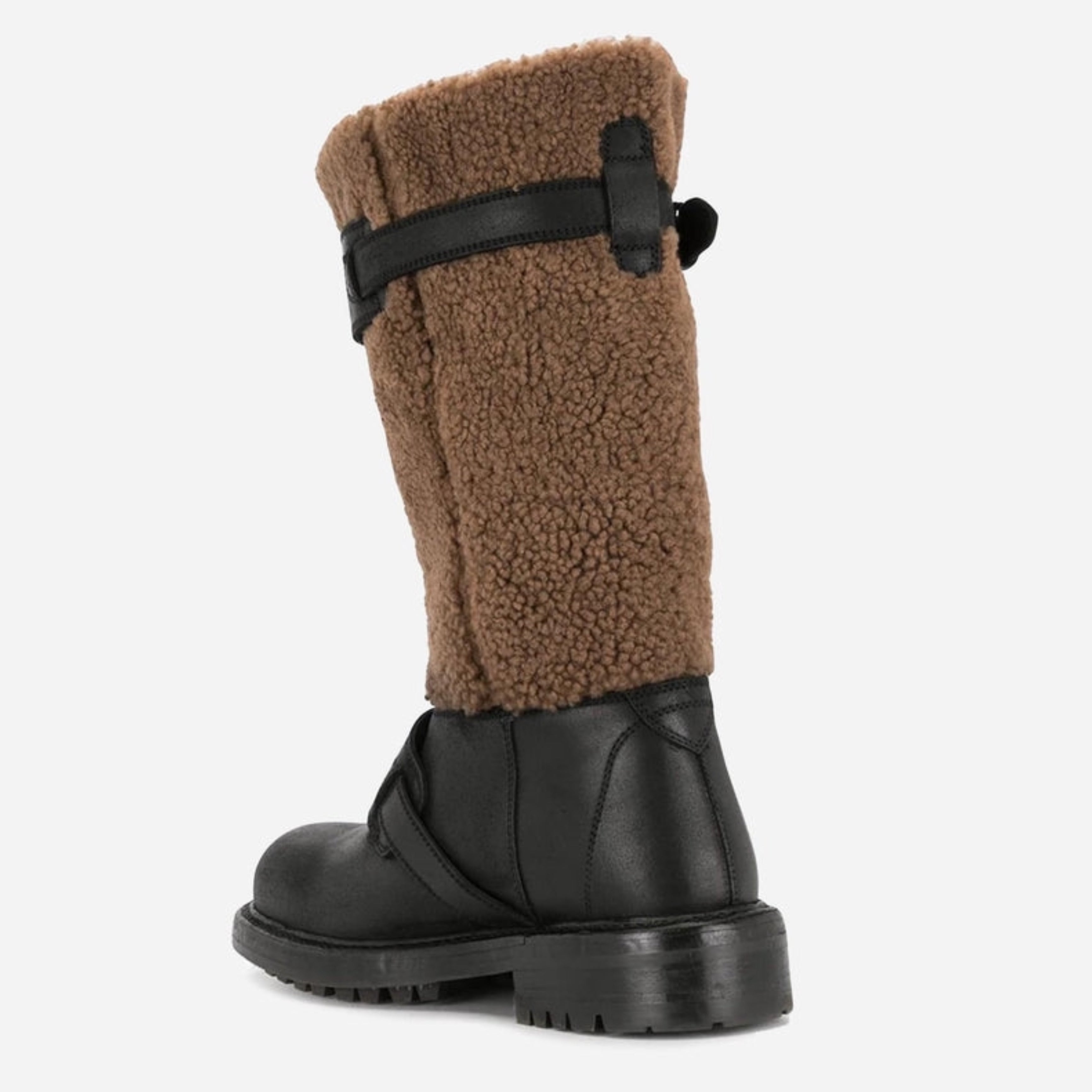 Мъжки луксозни гвардейски ботуши с овча вълна Dolce&Gabbana Black Shearling Leather Long Boots