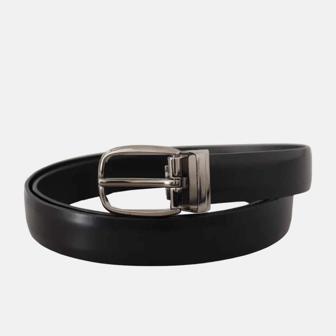 Dolce & Gabbana Classic Leather Chrome Metal Men Buckle Belt