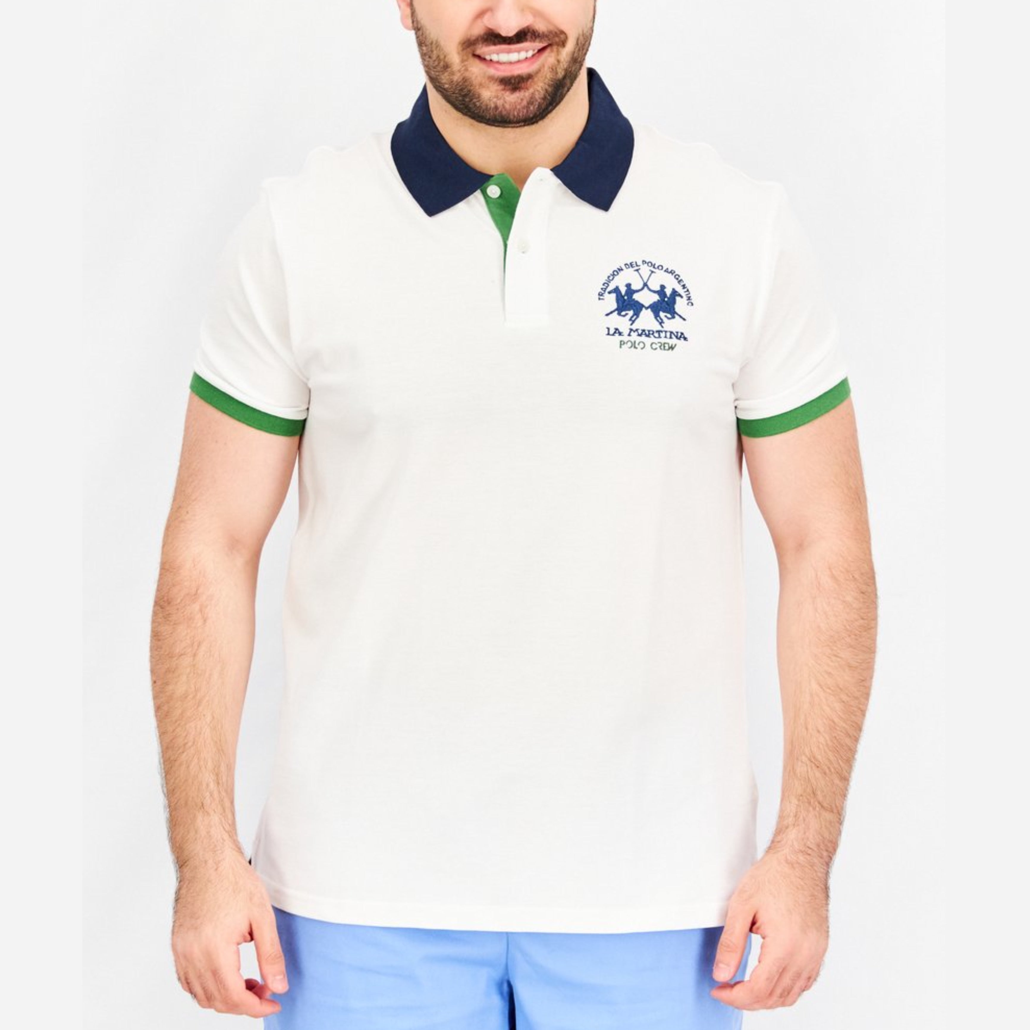 Мъжка поло тениска La Martina Polo Crew XMP310 PK031 в бяло