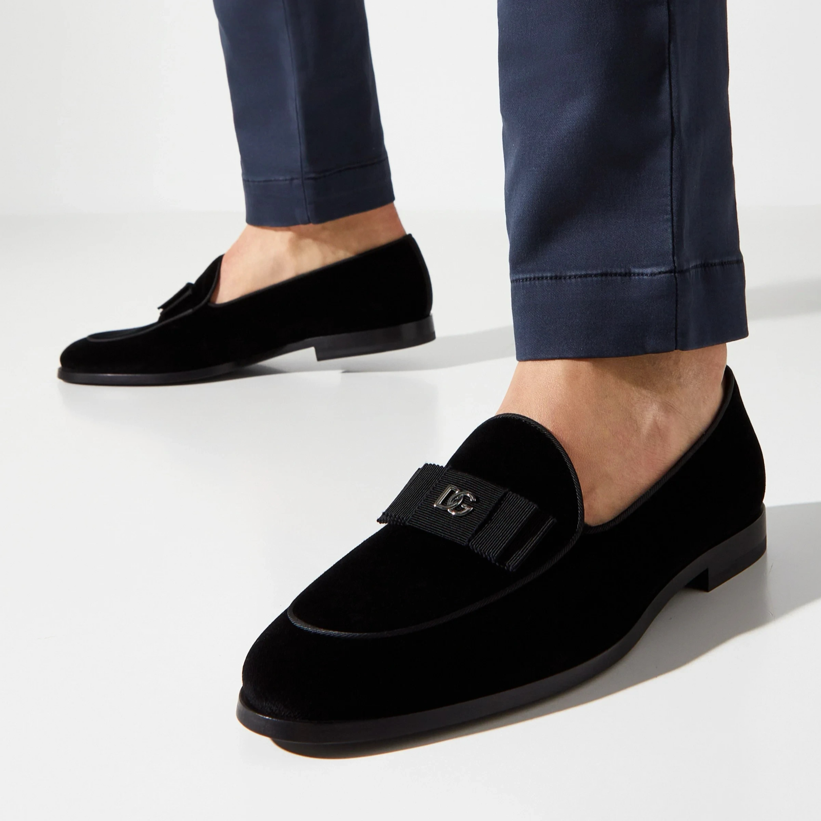 Dolce & Gabbana Black Velvet Men Loafers A50679 A680088 0999 Model View
