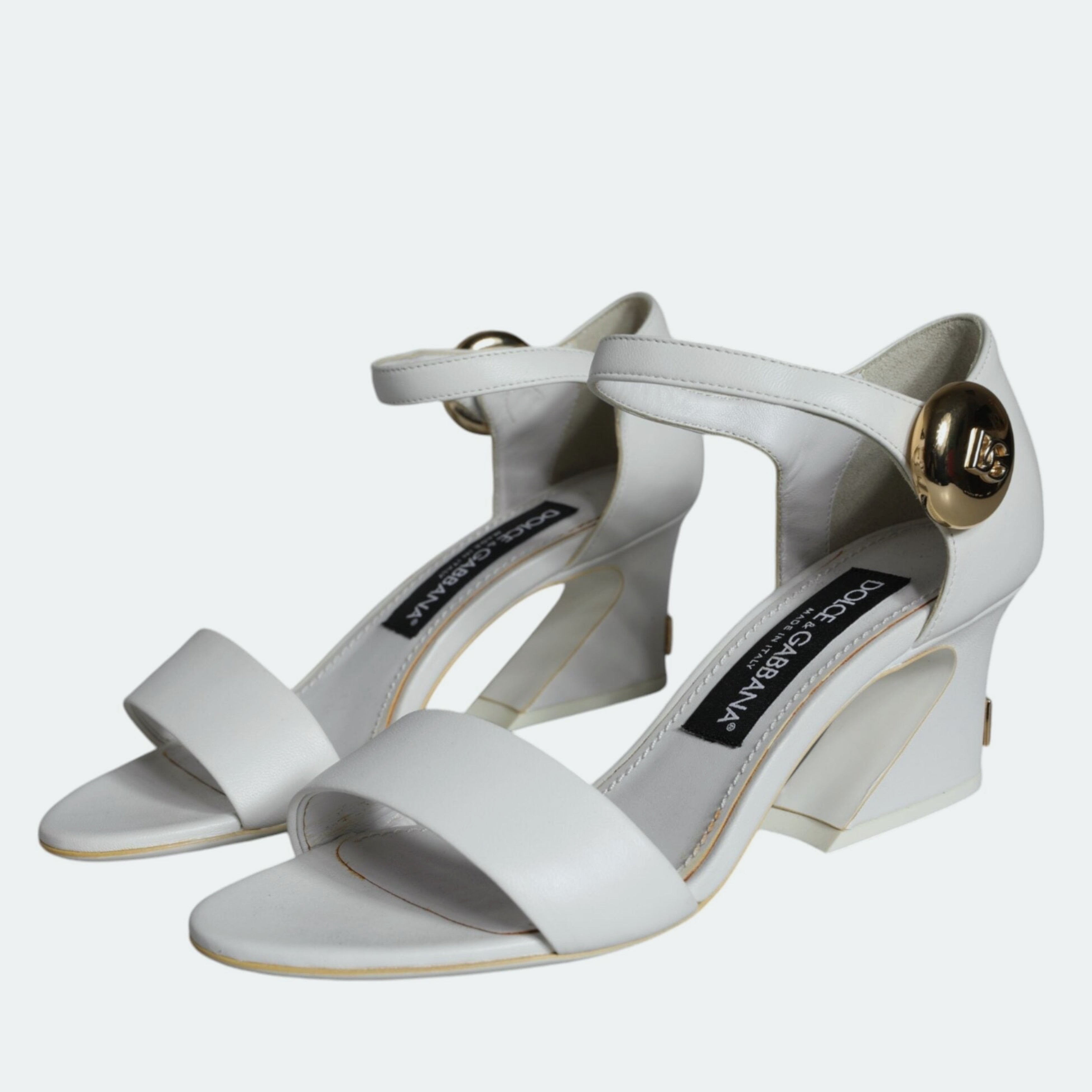 Дамски луксозни сандали на токче от естествена кожа в бяло DOLCE & GABBANA Keira Women’s Luxury White Leather Heels Sandals