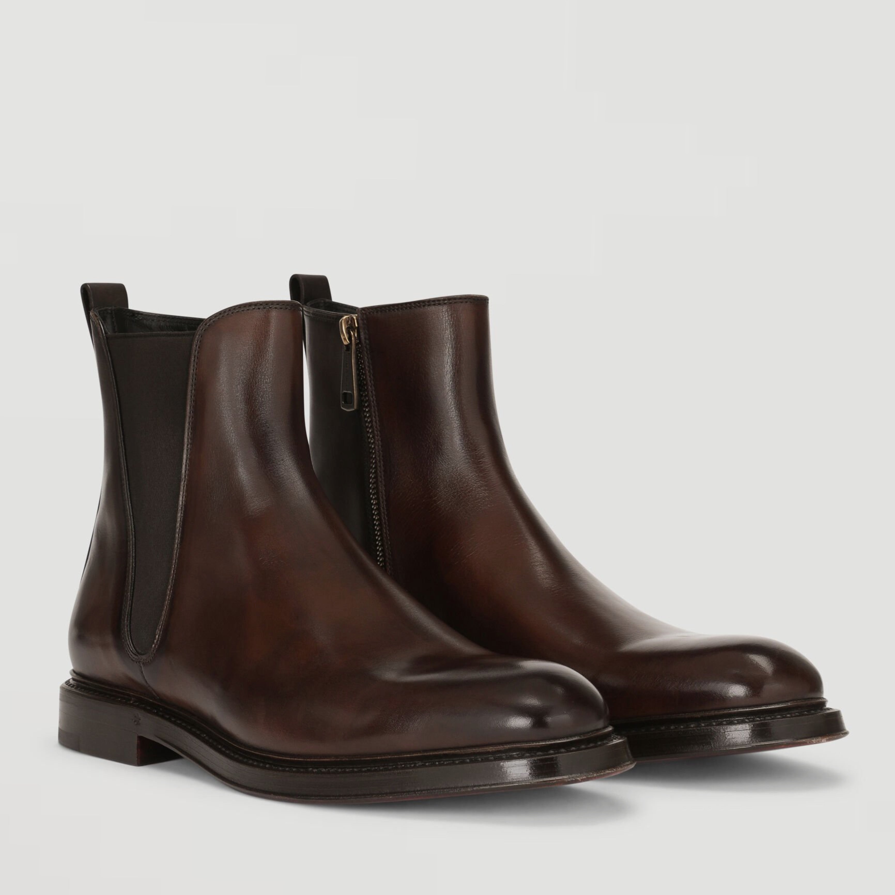 Мъжки луксозни боти от естествена кожа в кафяво Dolce & Gabbana Men’s Elegant Brown Leather Chelsea Ankle Boots