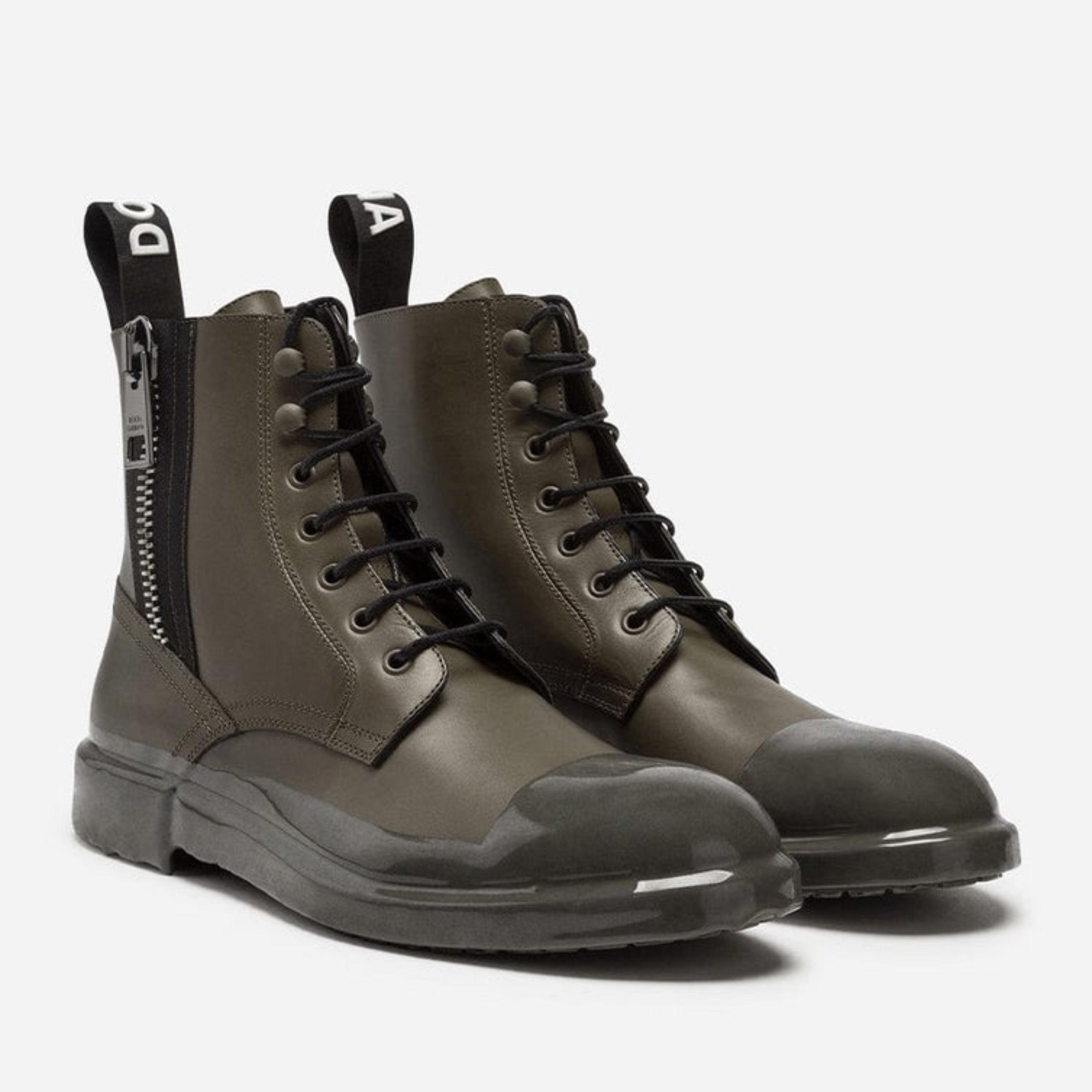 Дамски луксозни боти от естествена кожа в зелено Dolce & Gabbana Women’s Chic Military Green Leather Ankle Boots