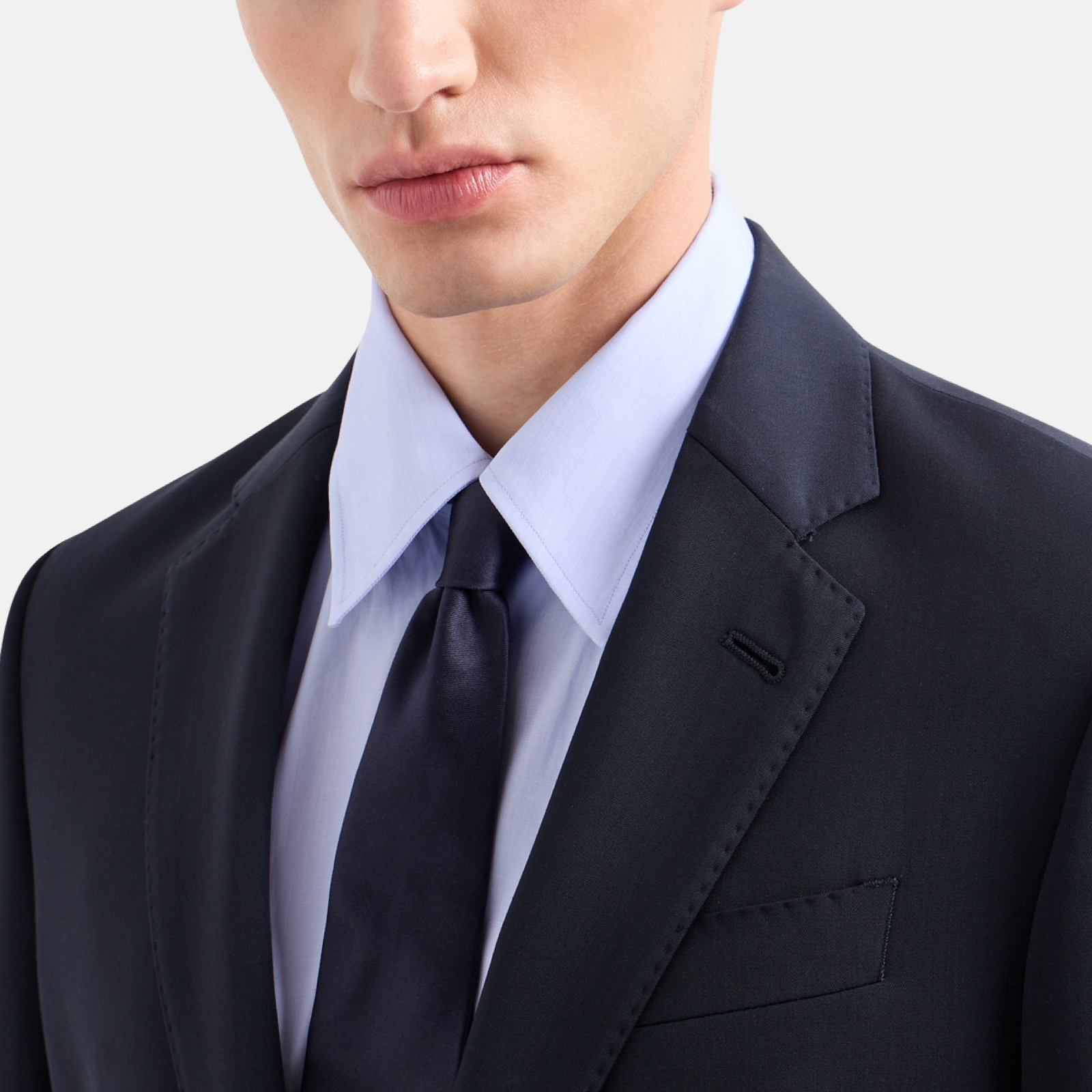 Giorgio Armani Blue Fleece Wool Two-Piece Suit Close-Up