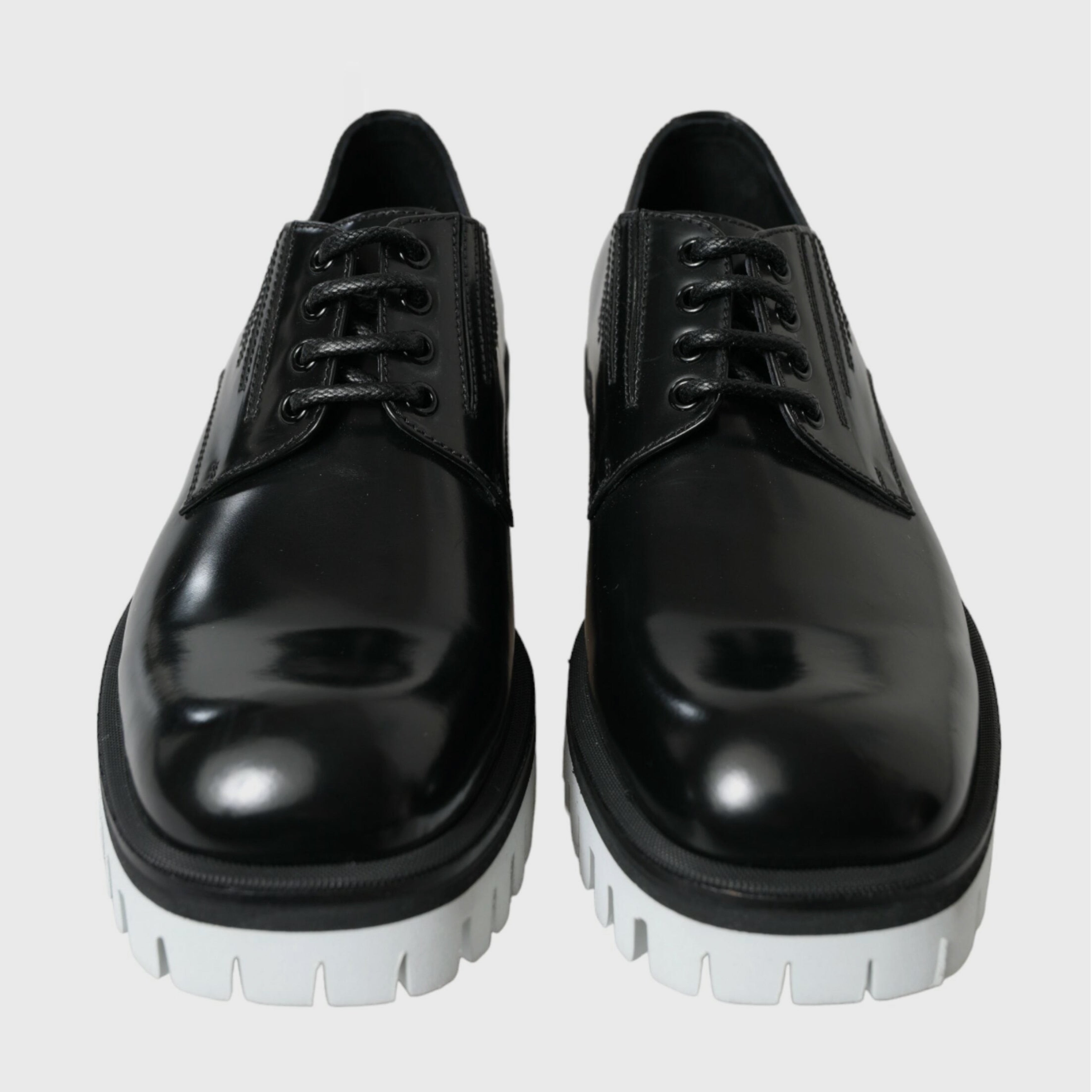 Мъжки луксозни обувки в черно с бяла подметка DOLCE & GABBANA Men’s Luxury Black Formal Derby Shoes