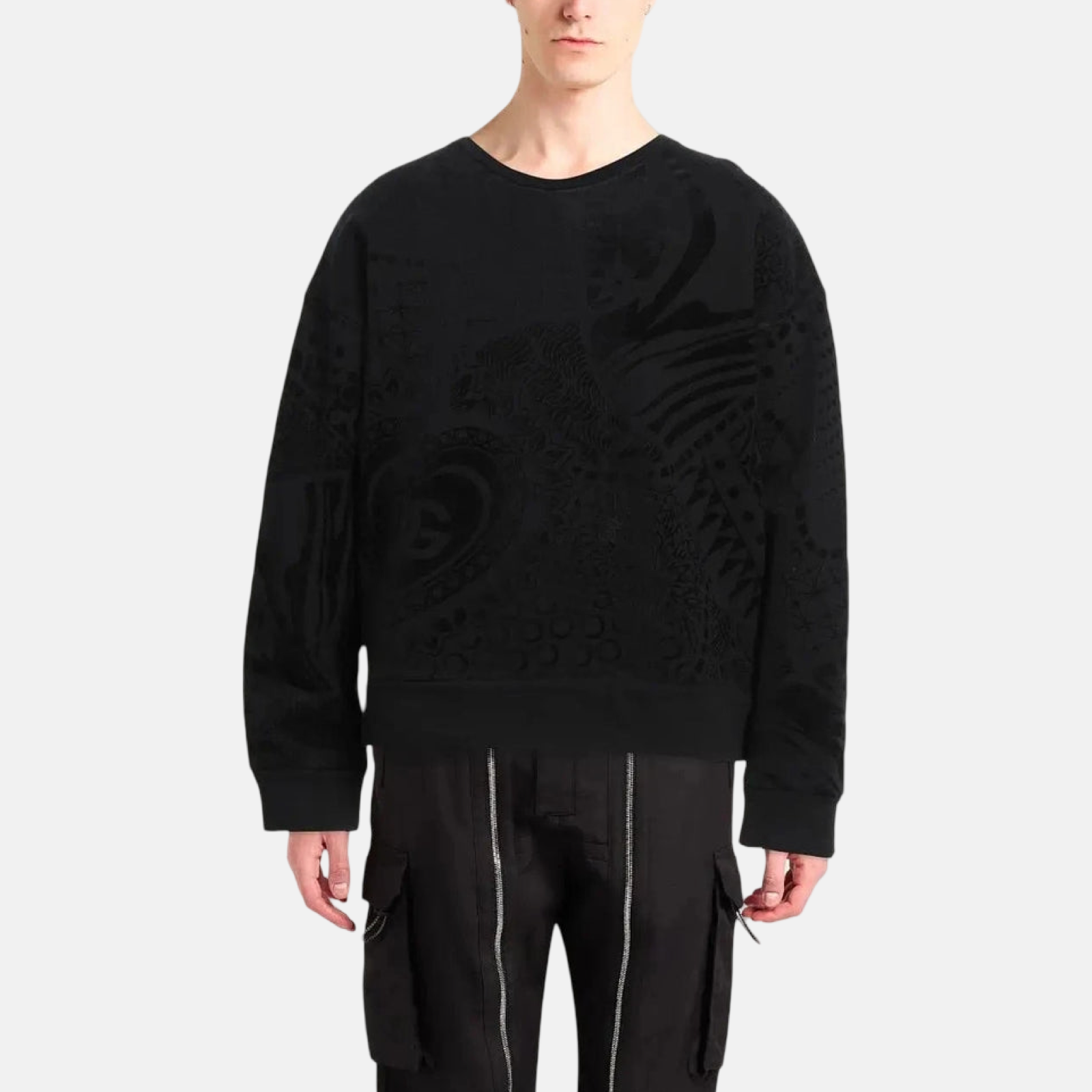 Dolce & Gabbana Black Printed Men Sweatshirt Front View