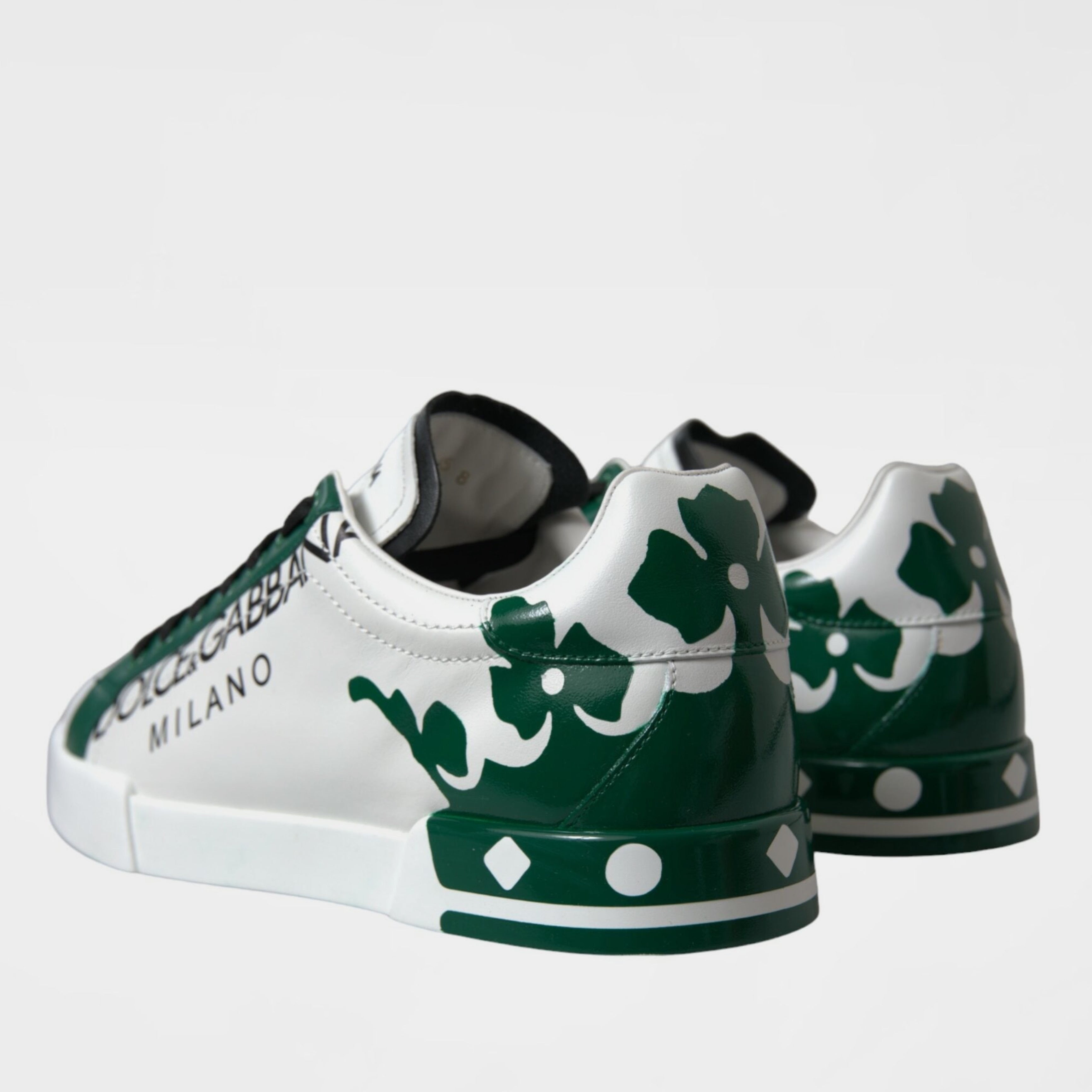 Мъжки кожени кецове в бяло със зелена корона DOLCE & GABBANA Men’s Luxury Green Crown Leather Sneakers