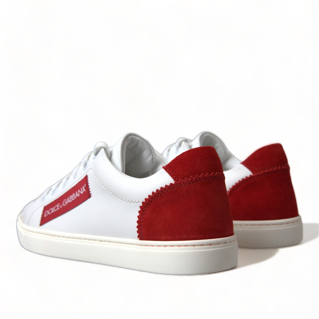 Дамски бели маратонки Dolce & Gabbana Chic White Leather Sneakers with Red Accents