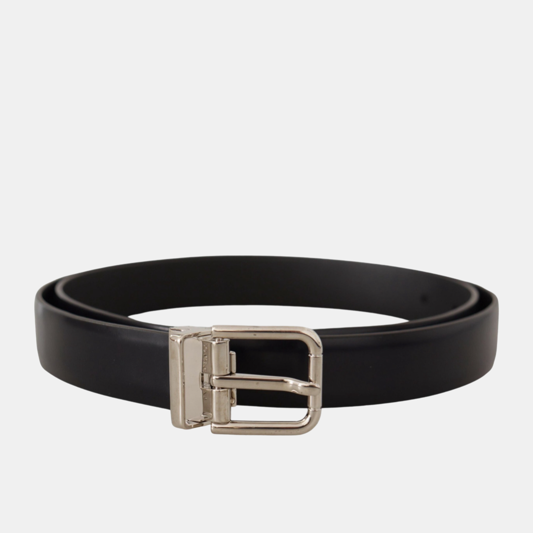 Dolce & Gabbana Leather Men Belt with Metal Buckle