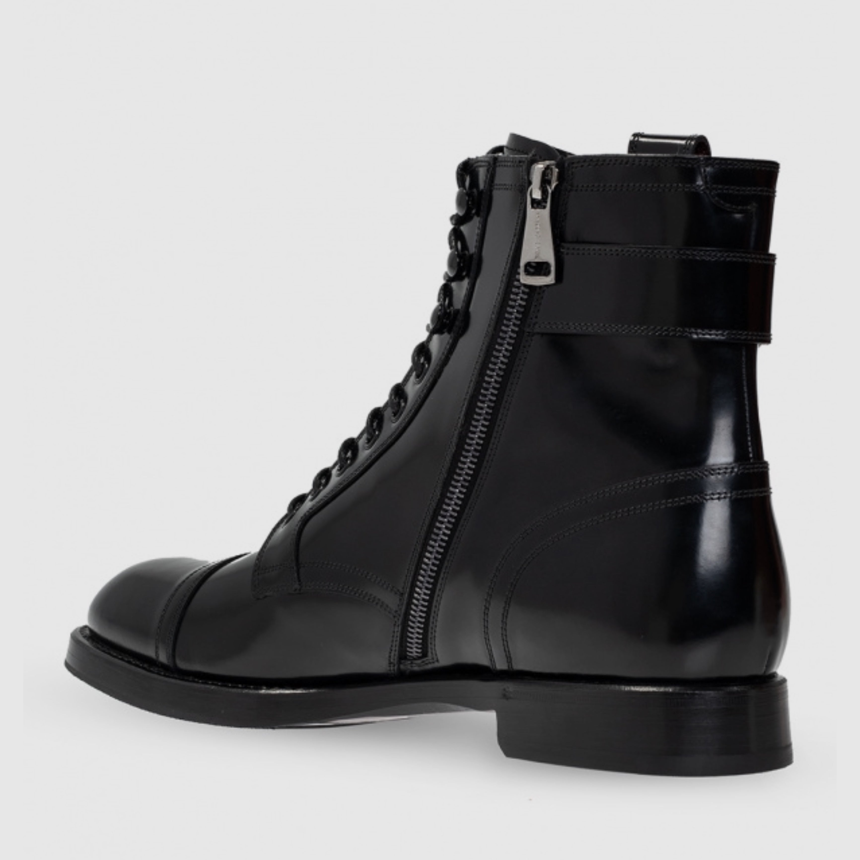 Мъжки луксозни боти кубинки от естествена кожа Dolce & Gabbana Men’s Black Logo Lace Up Mid Calf Boots