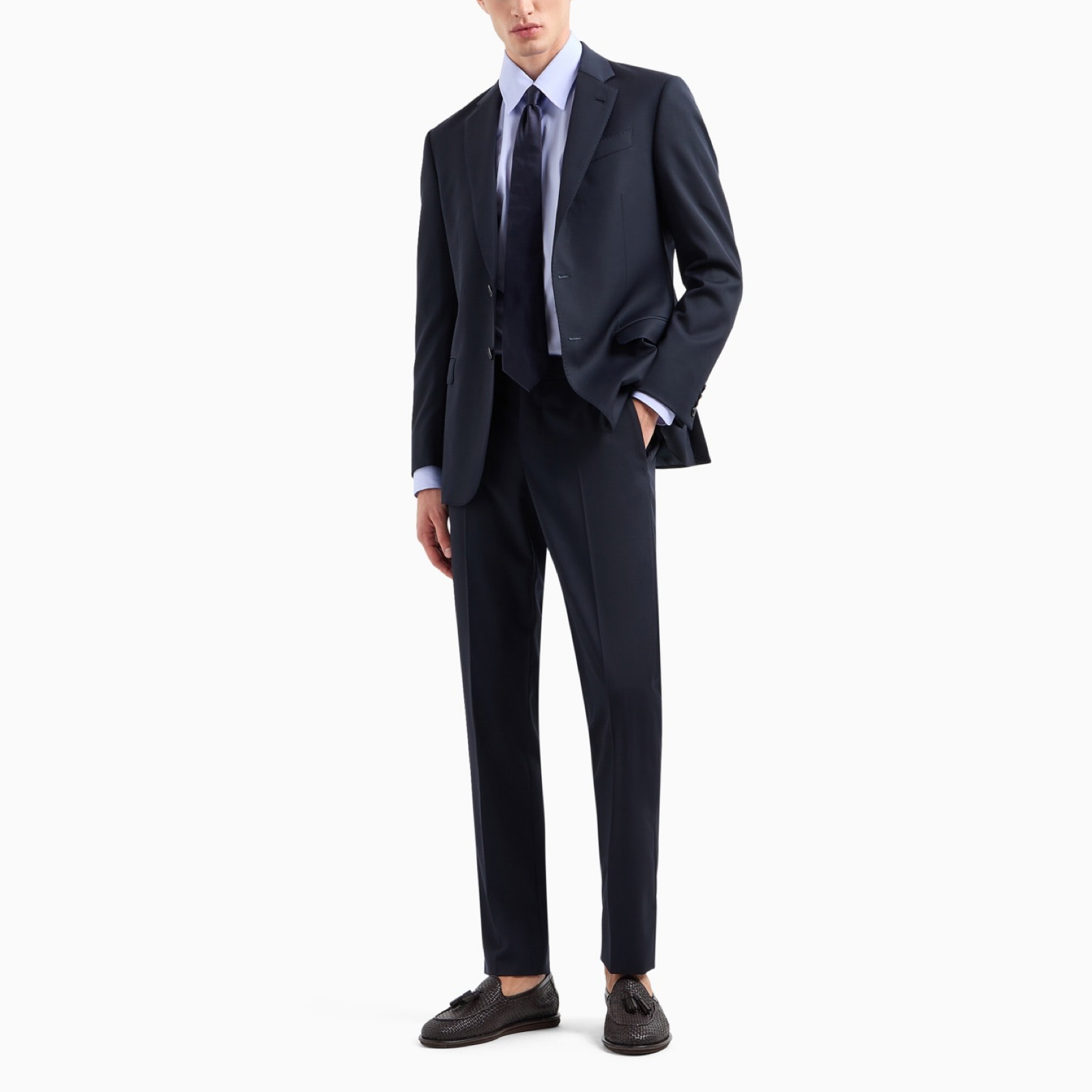 Giorgio Armani Blue Fleece Wool Two-Piece Suit Front View