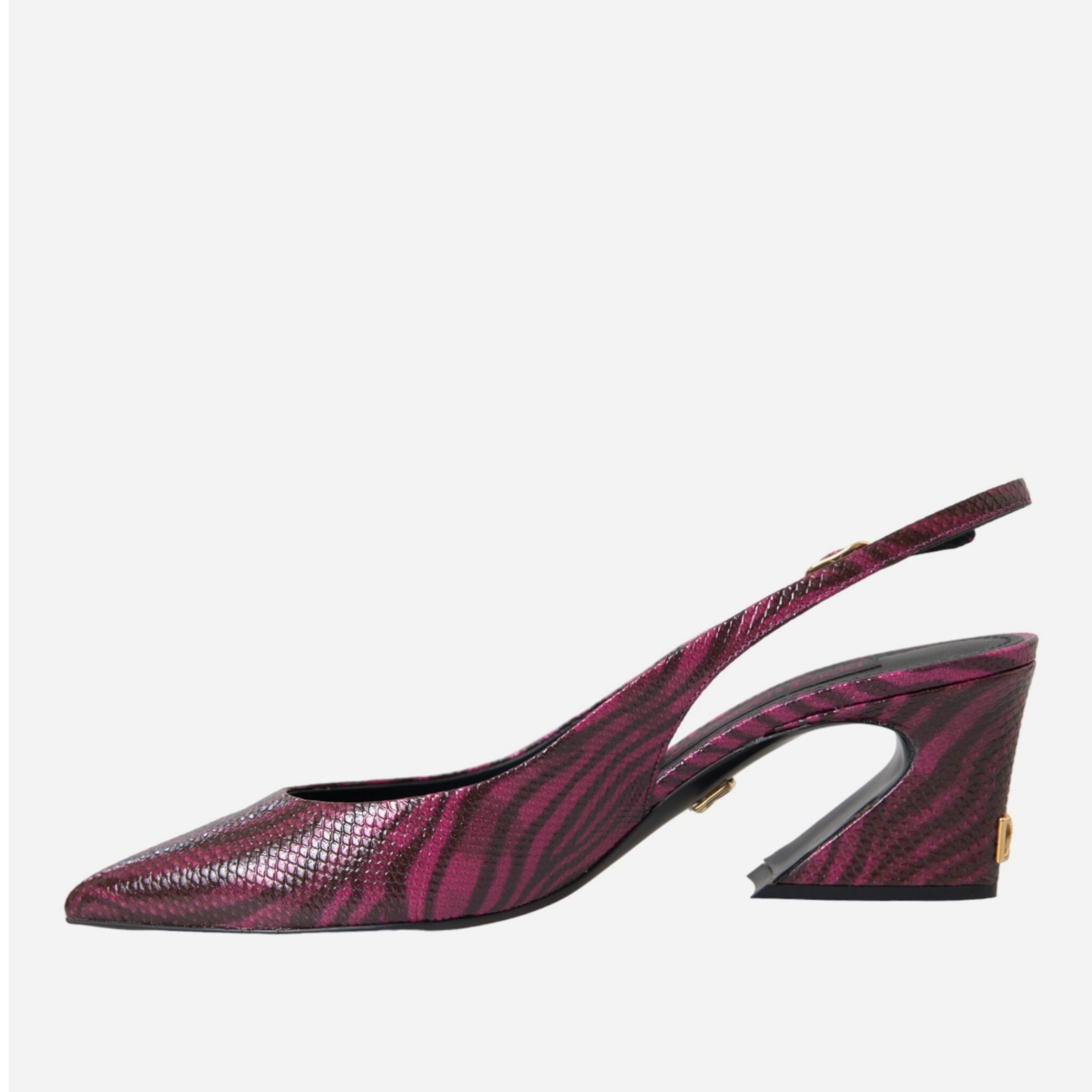 Дамски луксозни обувки на висок ток от естествена кожа  DOLCE & GABBANA Women’s Luxury Maroon Black Leather Slingbacks Heels