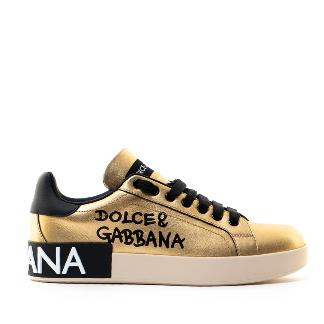 Дамски кецове Dolce & Gabbana Gold Portofino Calf Leather Sneakers Women Shoes