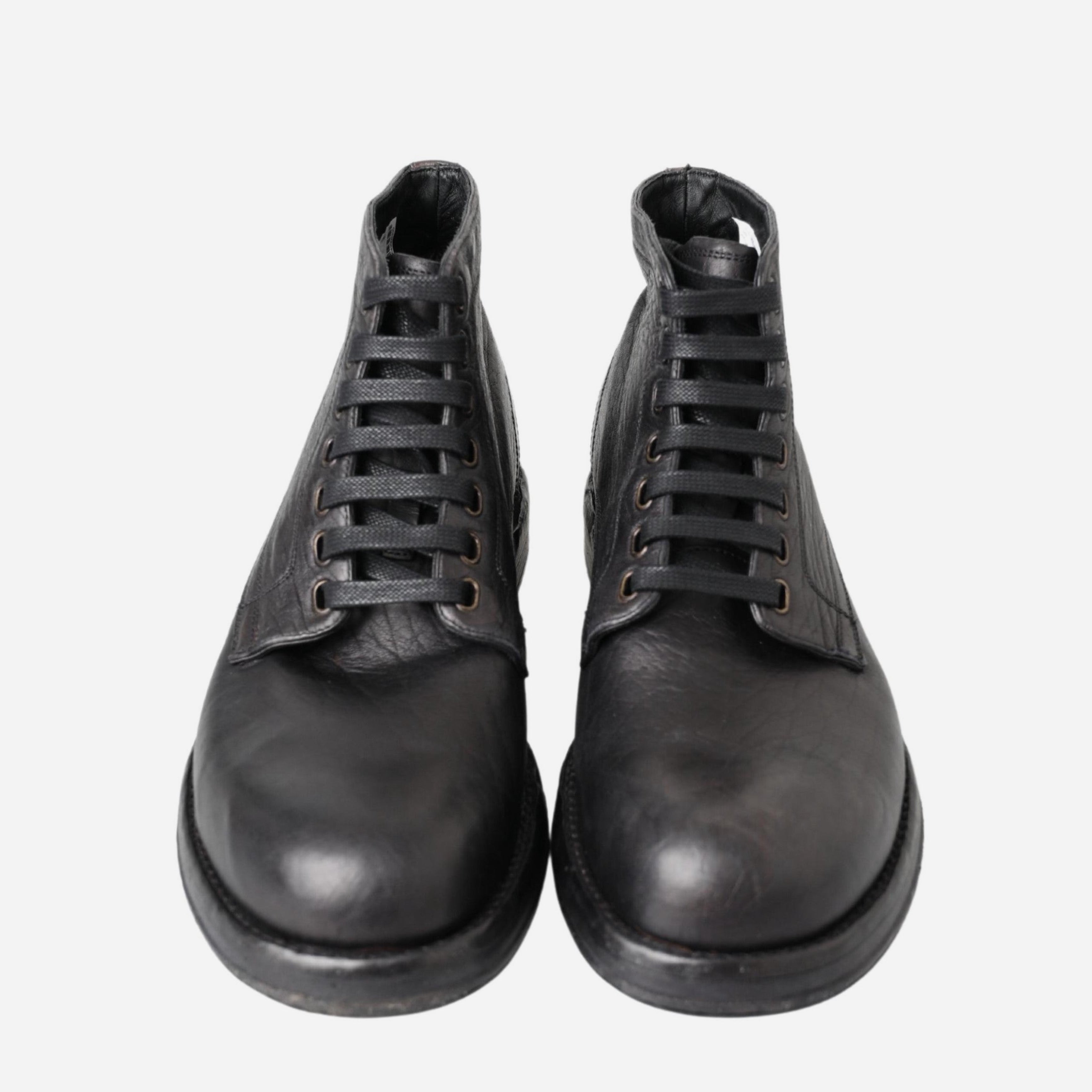 Мъжки черни луксозни боти кубинки от естествена кожа с Vibram подметка Dolce & Gabbana Men’s Equisite Black Lace-Up Leather Ankle Boots