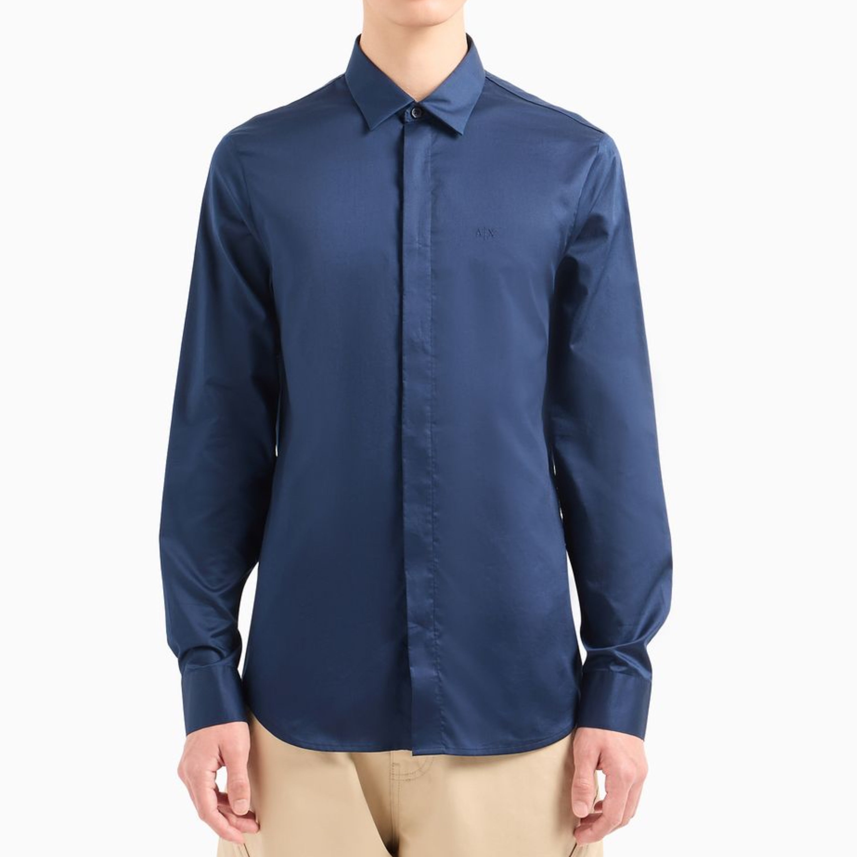 Мъжка риза с дълъг ръкав Armani Exchange 3DZC23 ZN4DZ в тъмно синьо 