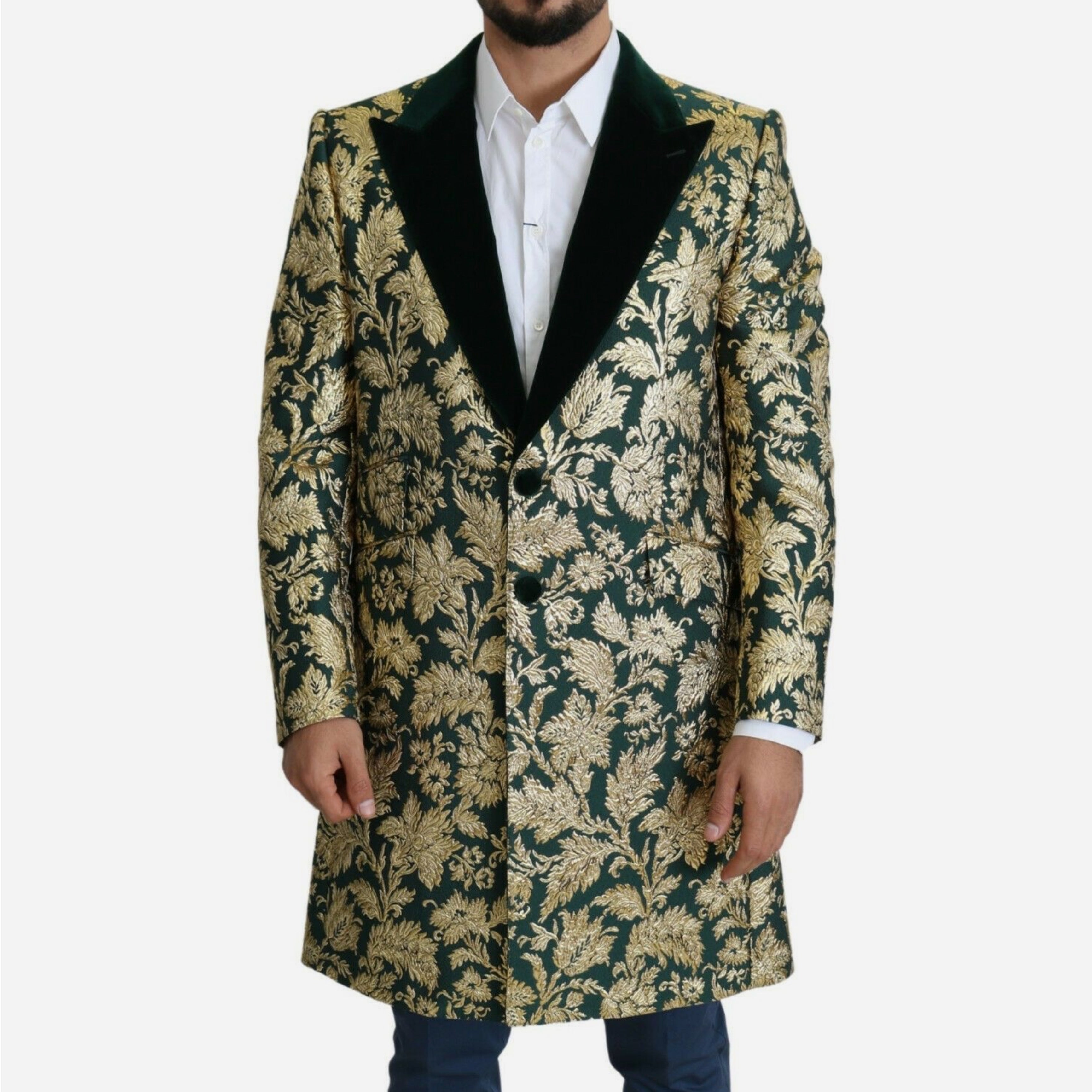 Мъжко луксозно жакардово палто в златисто и зелено DOLCE & GABBANA
Men’s Luxury Gold/Green Jacquard Sicilia Coat