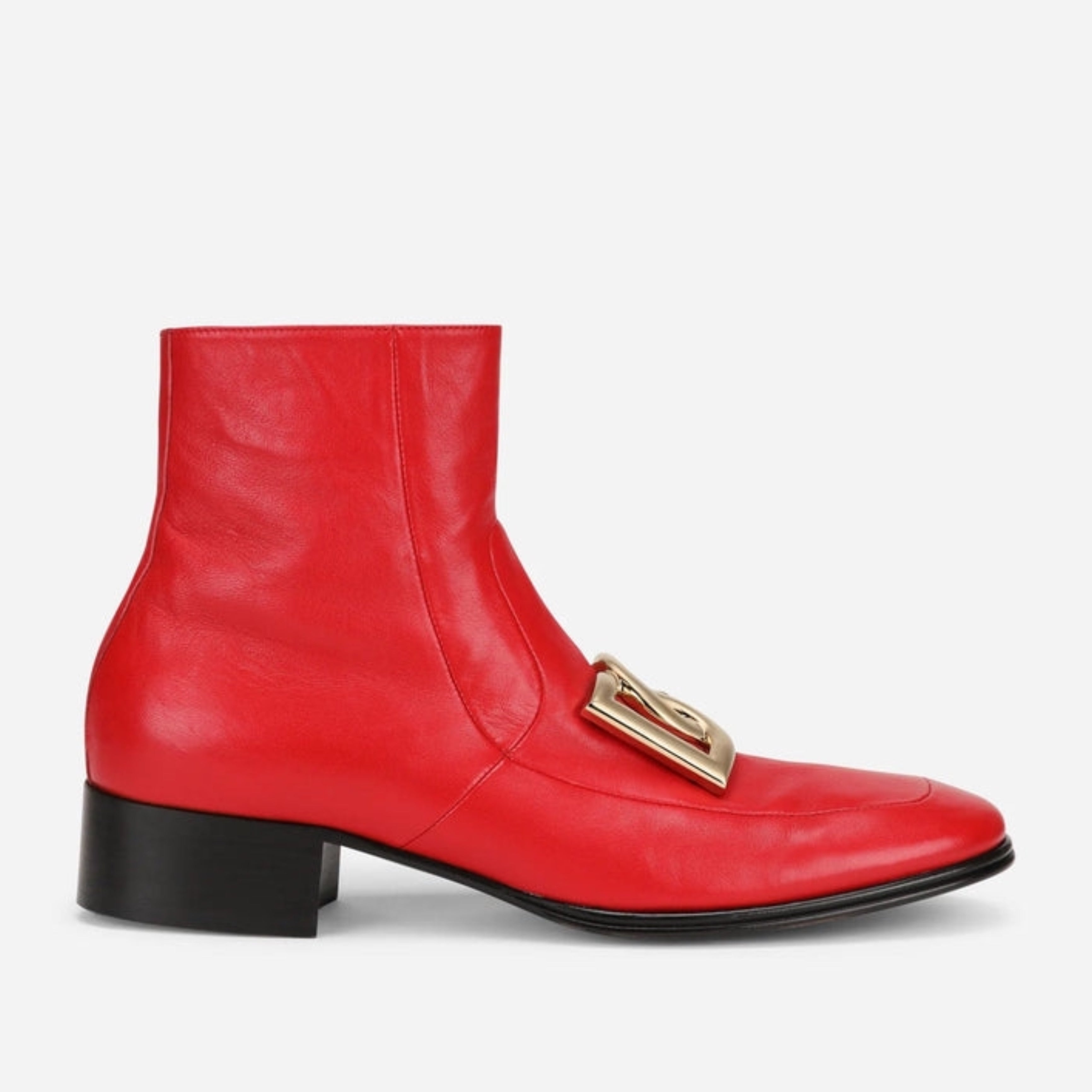 Мъжки екстравагантни червени кожени боти от естествена кожа Dolce & Gabbana Men’s Red Lambskin Leather Men Ankle Boots