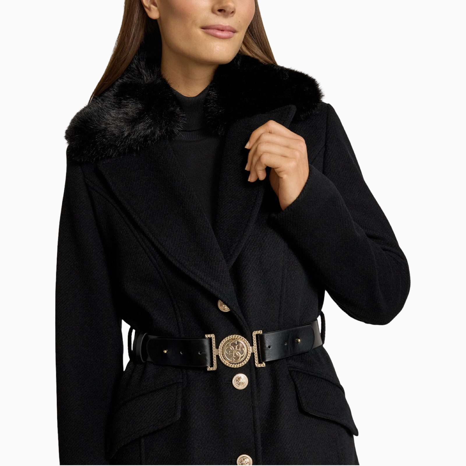 Дамско черно палто Guess Women Coat W5BL25 W2672 Close-Up