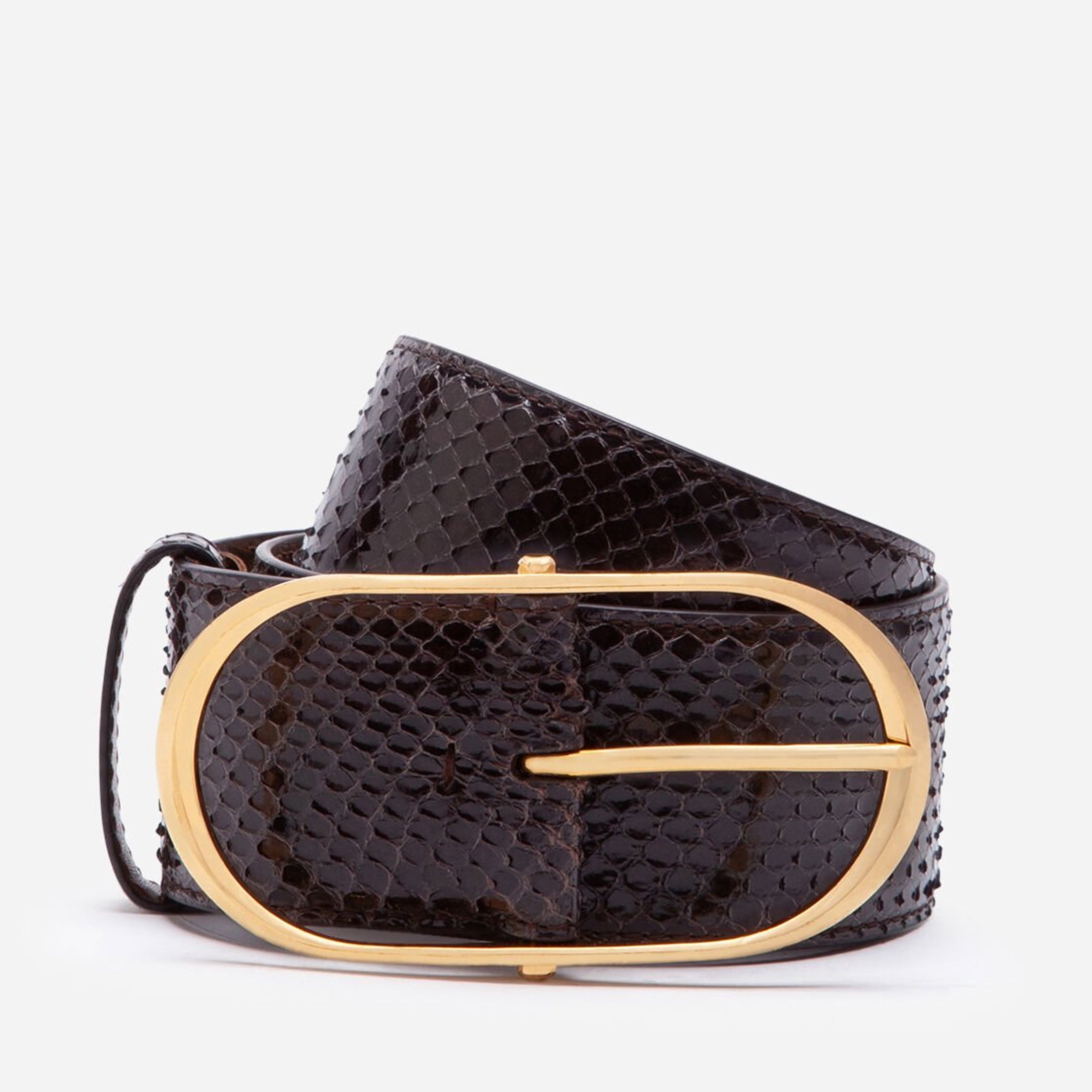 Дамски колан от питон в кафяво DOLCE & GABBANA Women’s Python Leather Belt with Gold Buckle