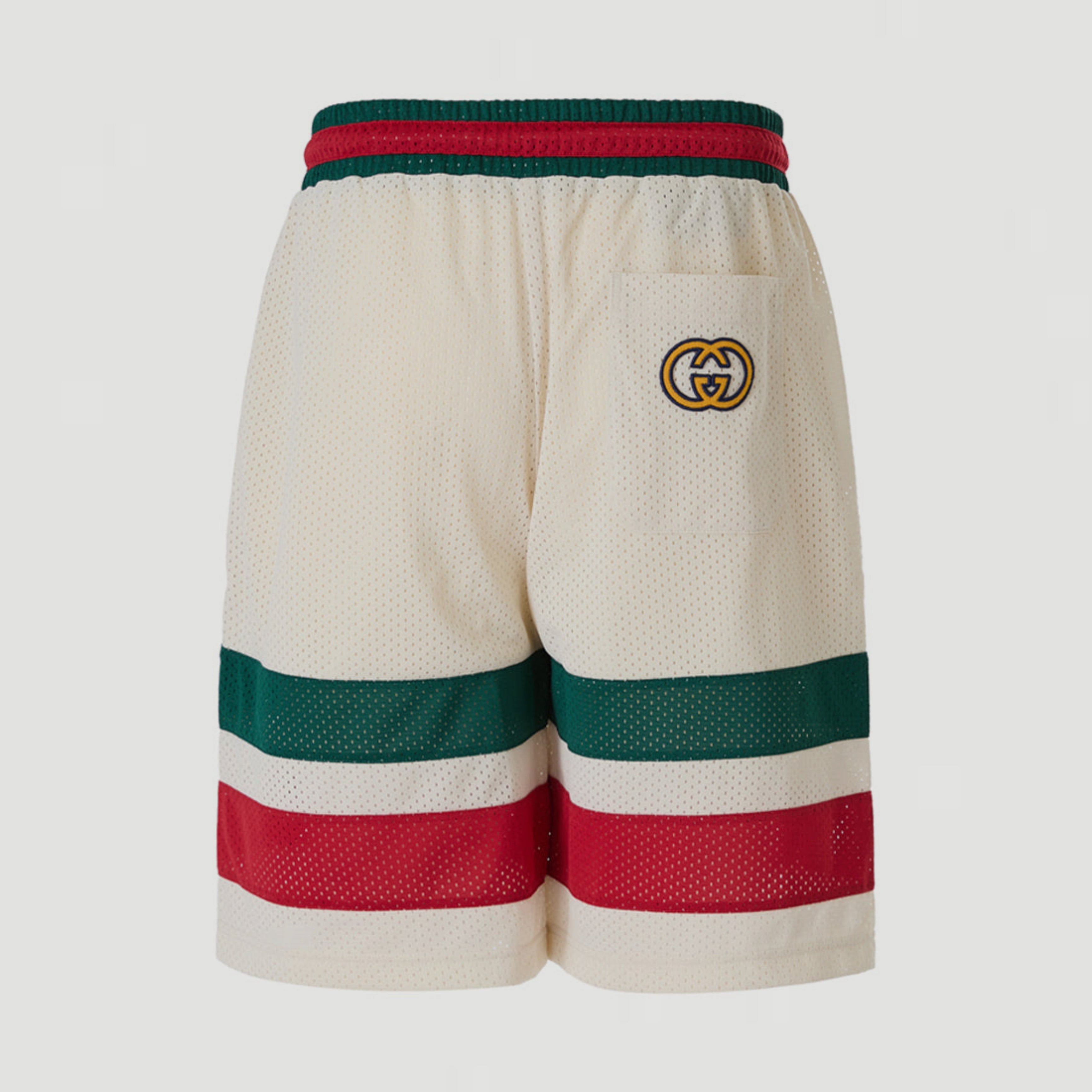 Мъжки луксозни къси панталони шорти в цвят слонова кост Men’s luxury iconic GUCCI logo shorts 737407 XJFFK 9325 Back view
