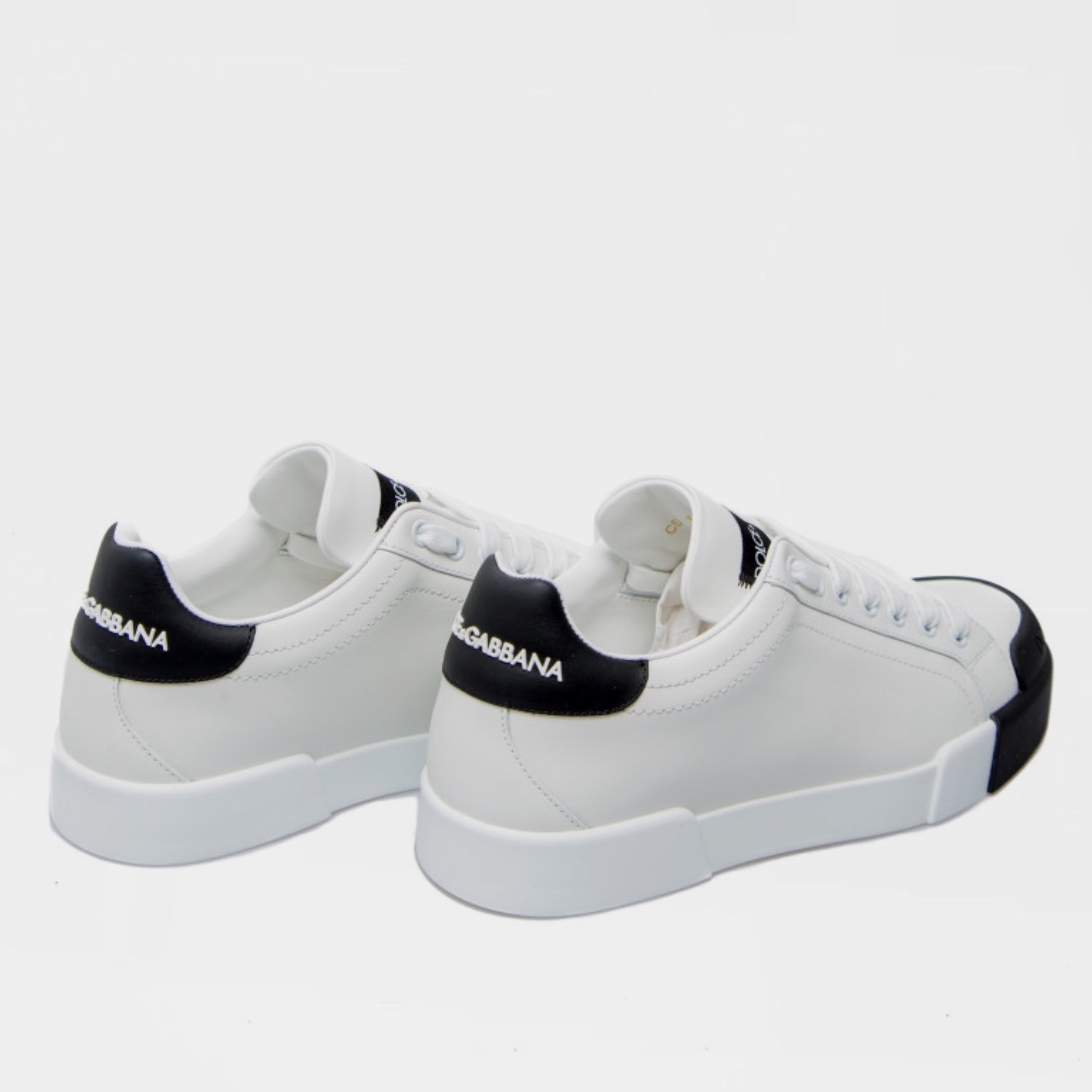 Мъжки луксозни кожени кецове в бяло и черно DOLCE & GABBANA Men’s Luxury White/Black Leather Portofino Sneakers